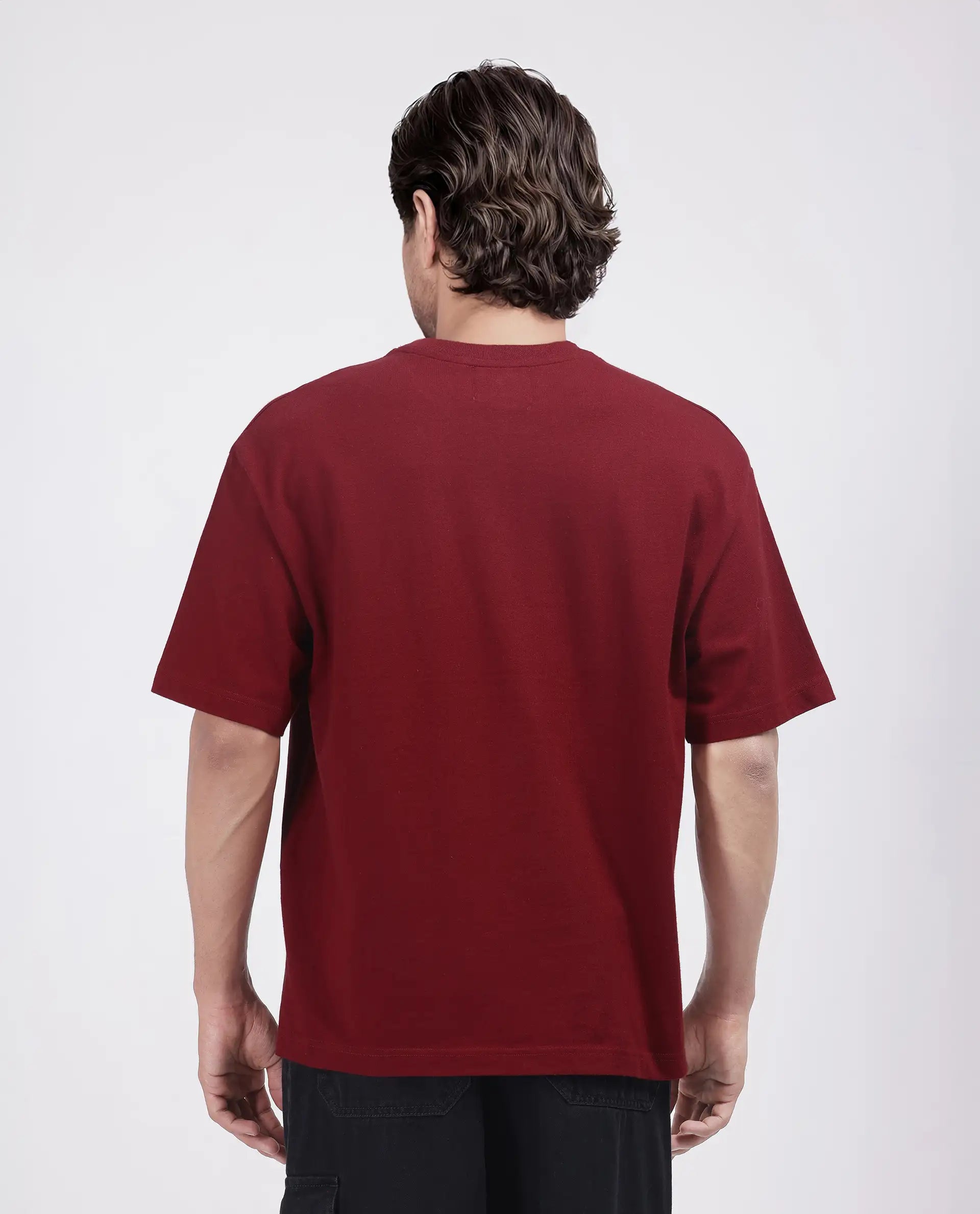 Rare Rabbit Men Naso Red Cotton Fabric Short Sleeve Crew Neck Oversized Fit Ombre T-Shirt