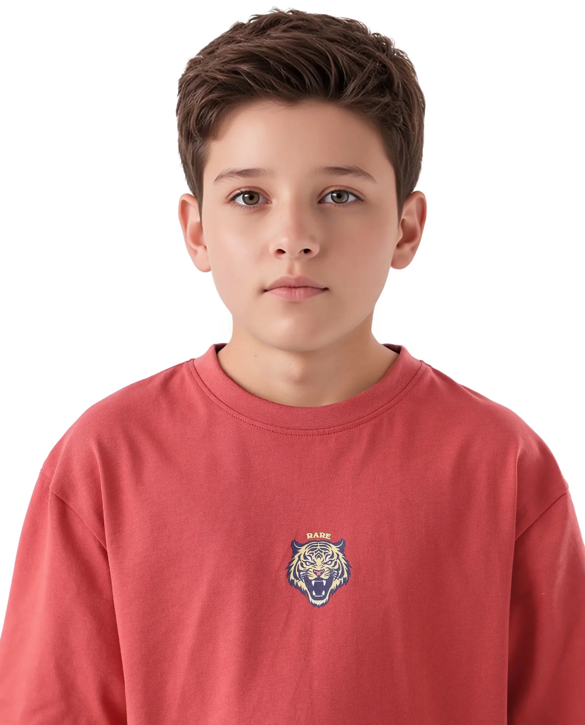 Rare Ones Kids Nate-T Dusky Red Cotton Printed Slip-On Oversized Fit T-Shirt