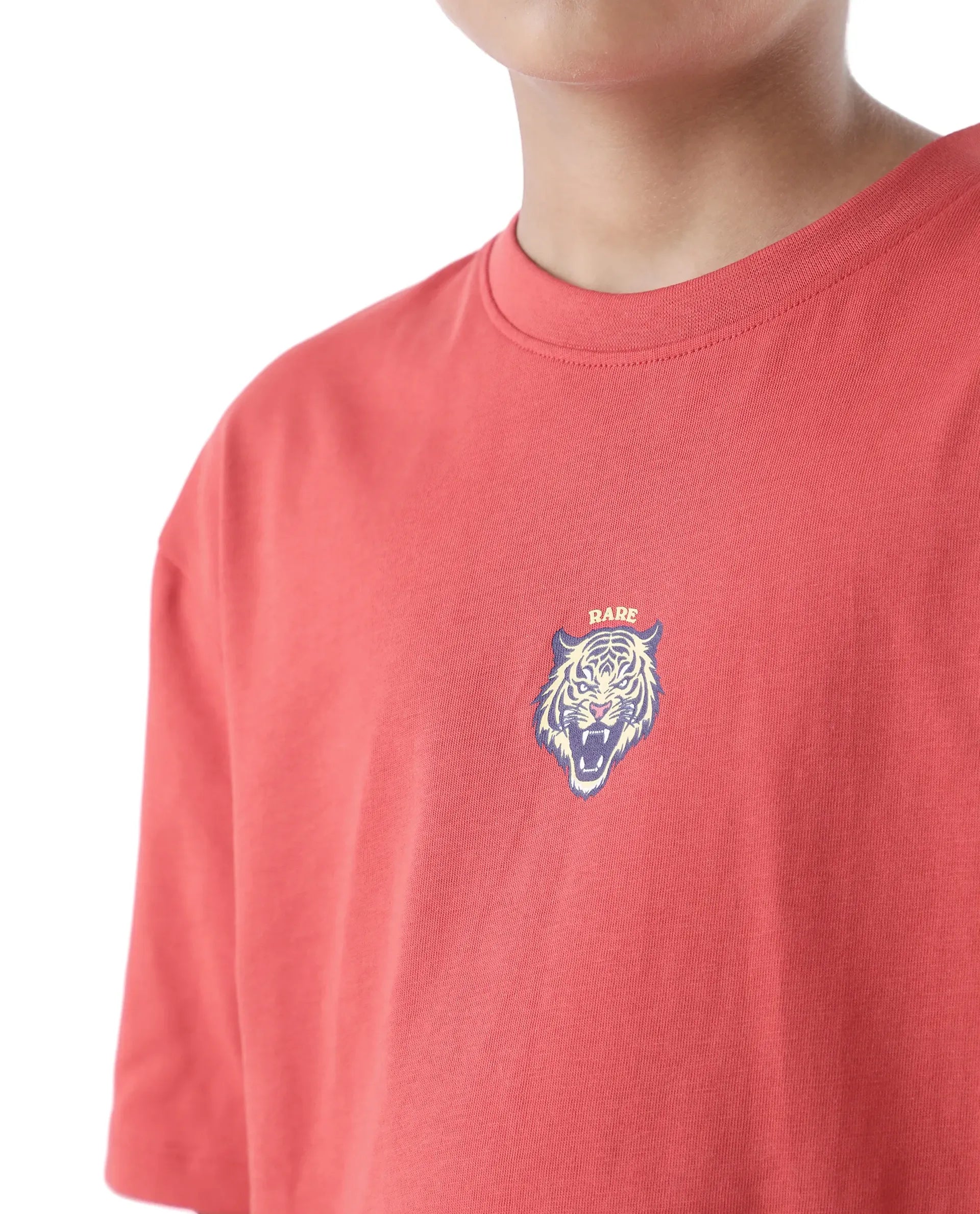 Rare Ones Kids Nate-T Dusky Red Cotton Printed Slip-On Oversized Fit T-Shirt