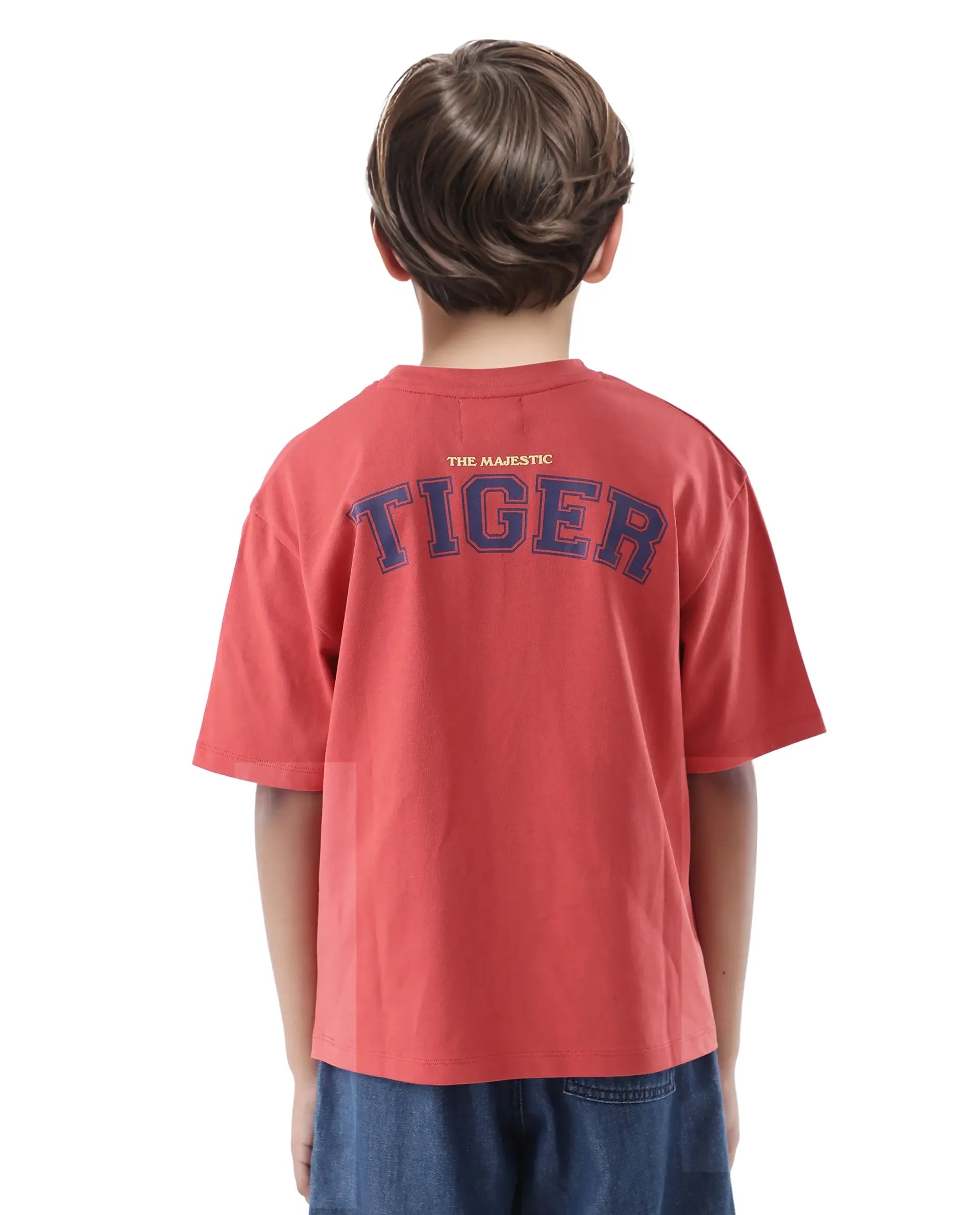Rare Ones Kids Nate-T Dusky Red Cotton Printed Slip-On Oversized Fit T-Shirt