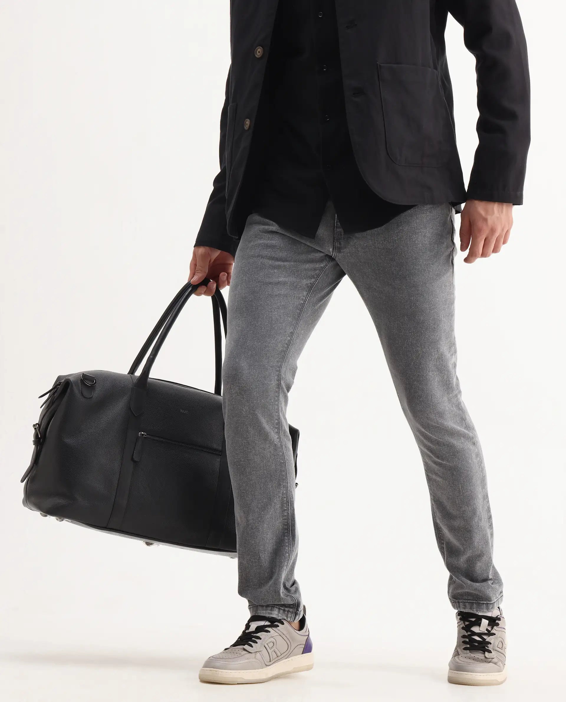 Rare Rabbit Men's Nater Light Grey Cotton Plain Hawk Slim Fit Jeans