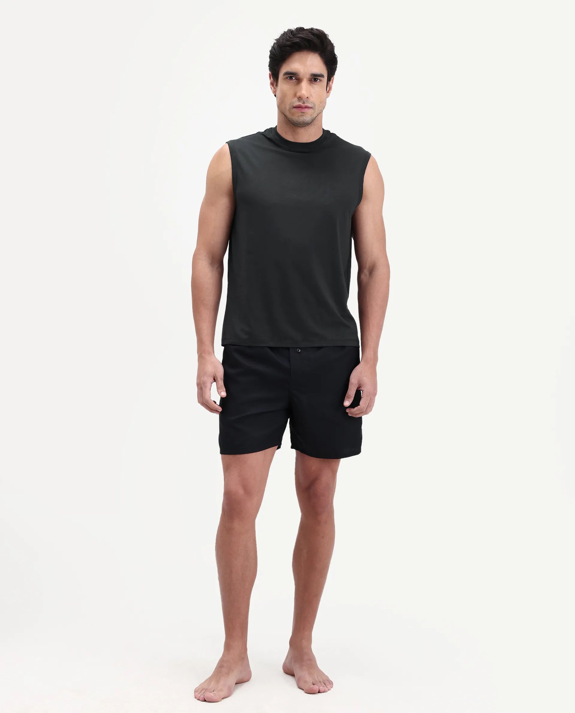 Rare Rabbit Men's Nats Dark Grey Cotton Lycra Fabric Regular Fit Plain Stretchable Sleeveless Vest