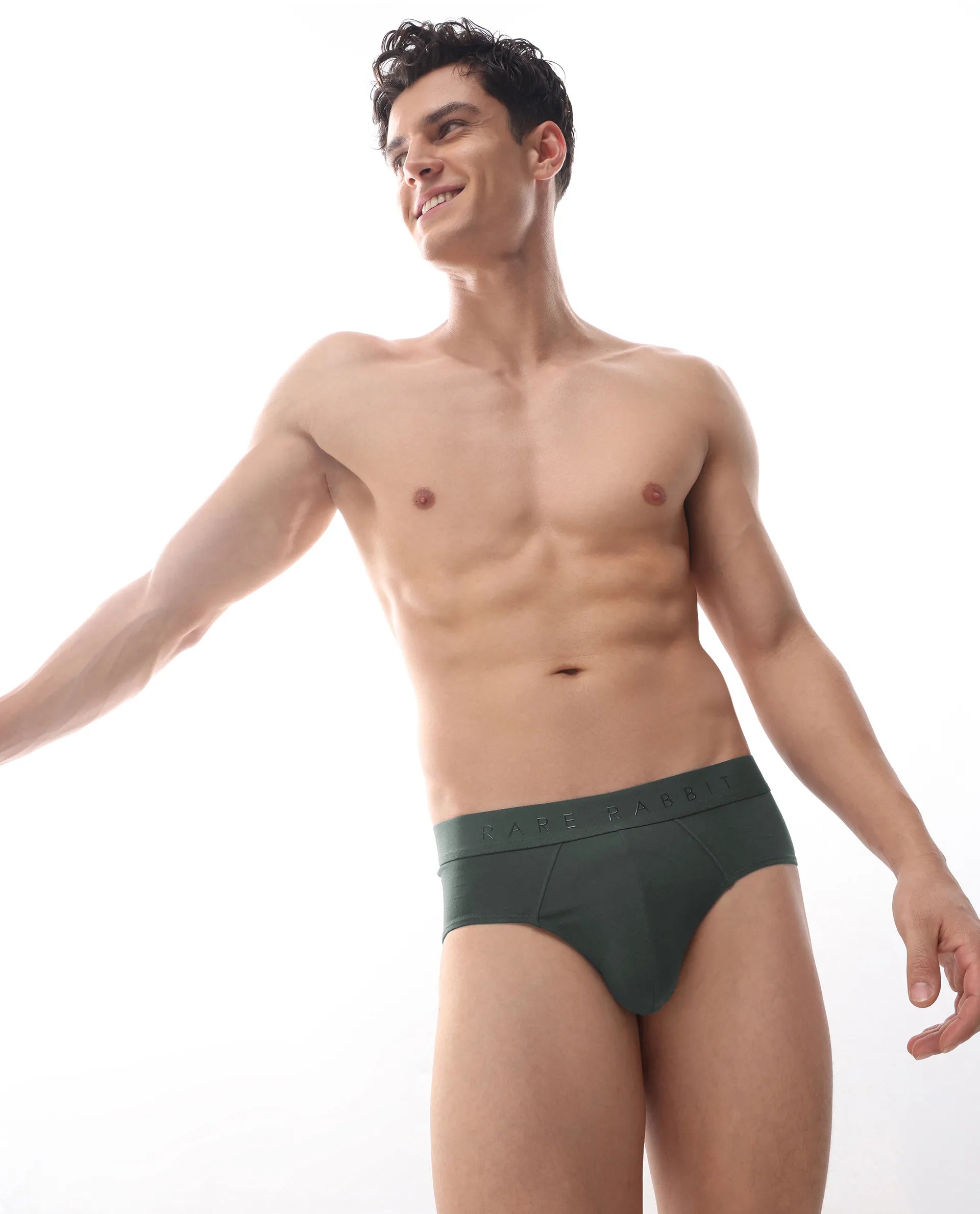 Rare Rabbit Men Near Olive/Prune/Teal Soft Cotton Stretch Briefs (Pack Of 3)