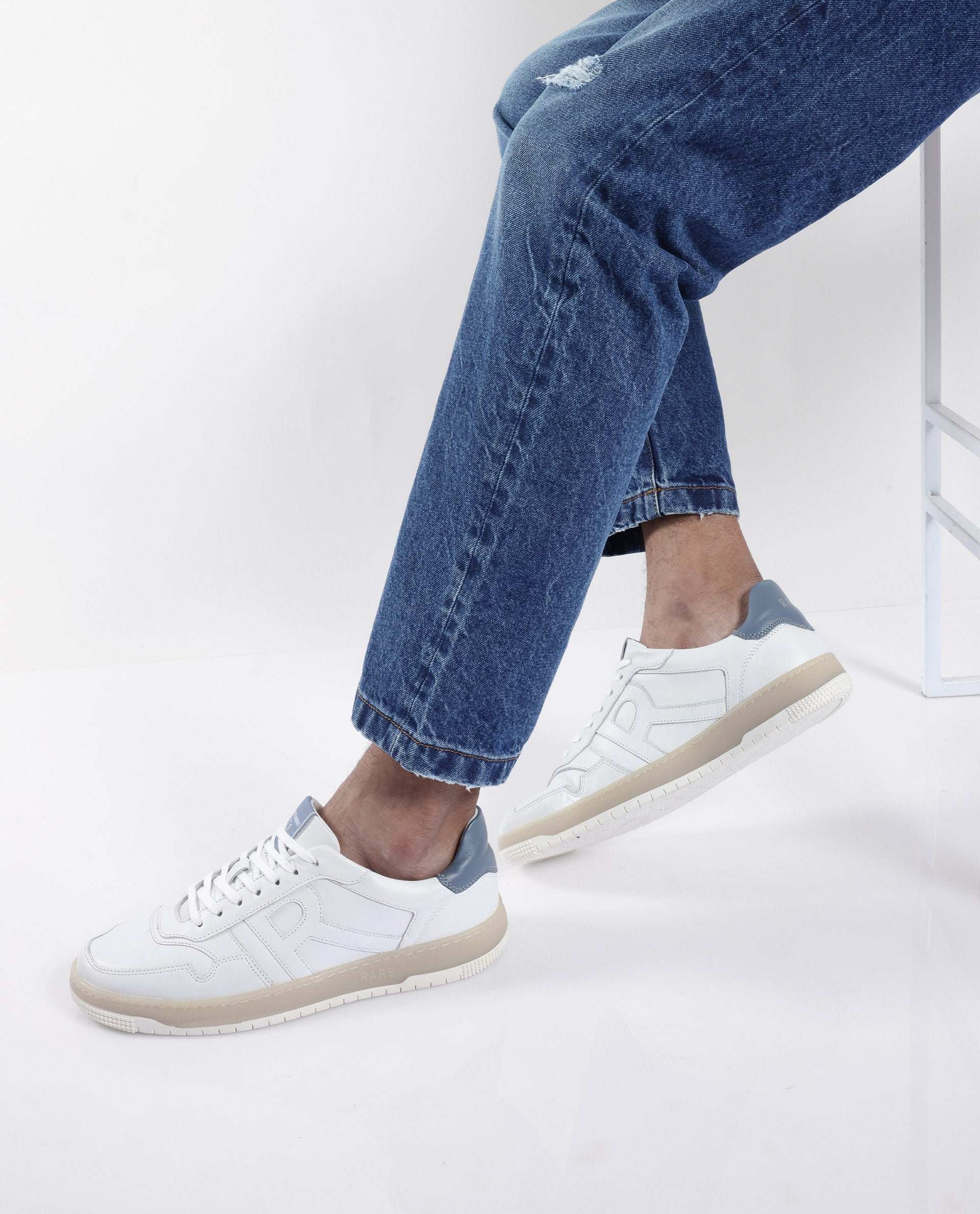 Rare Rabbit Men's Nebula White Leather Monotone Low-Top Lace-Up Sneaker Shoes