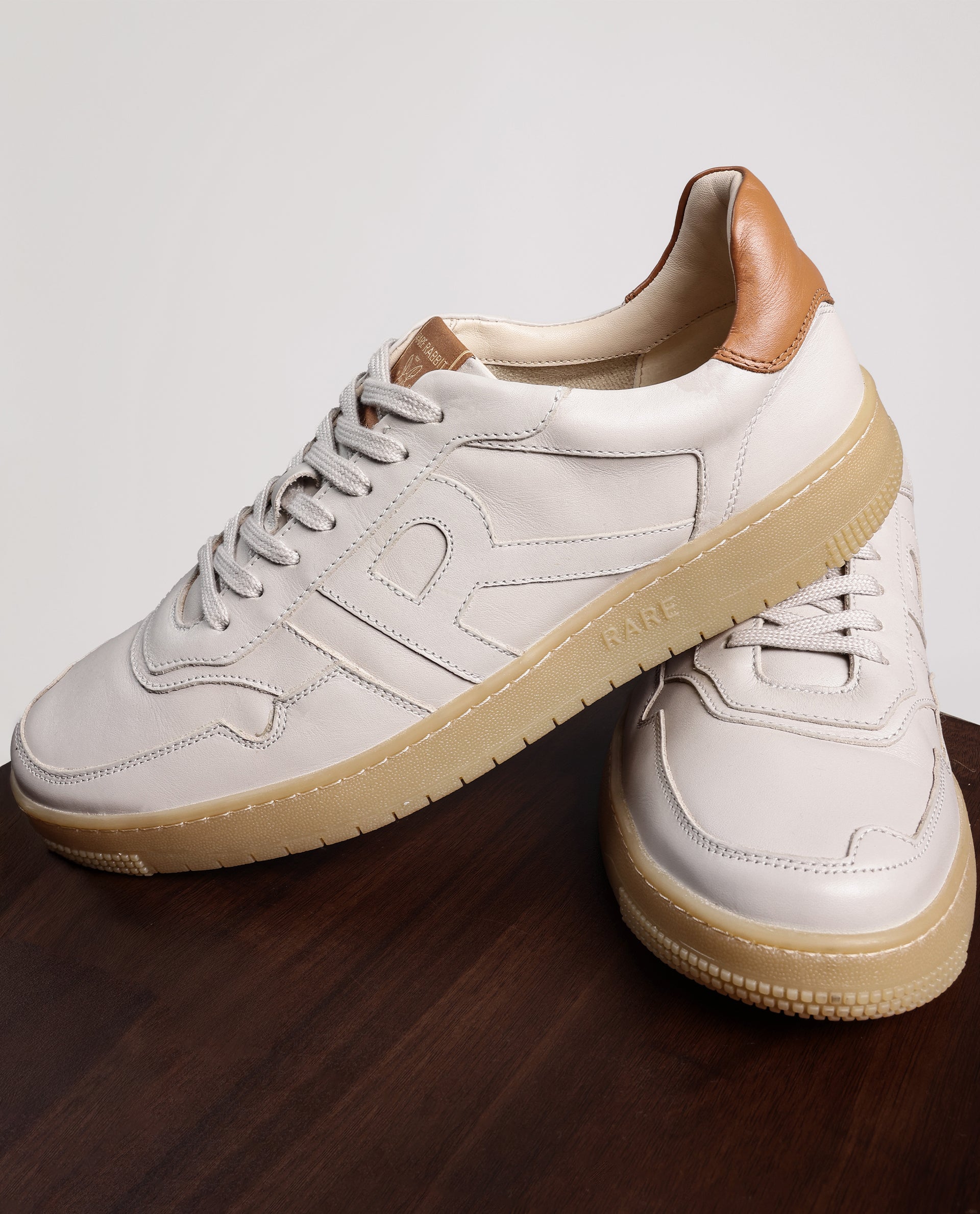 Rare Rabbit Men's Nebula Beige Leather Monotone Low-Top Lace-Up Sneaker Shoes