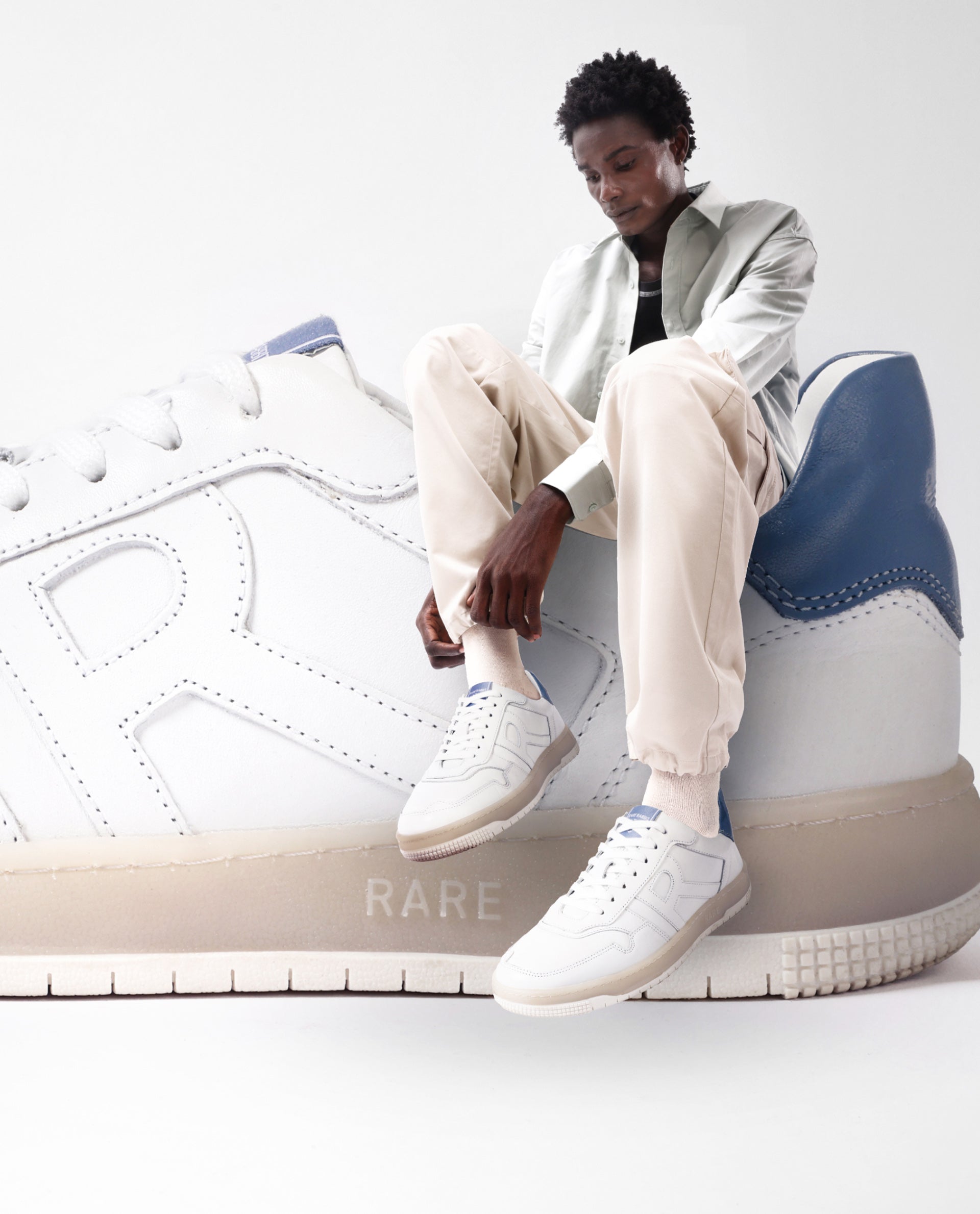 Rare Rabbit Men's Nebula White Leather Monotone Low-Top Lace-Up Sneaker Shoes