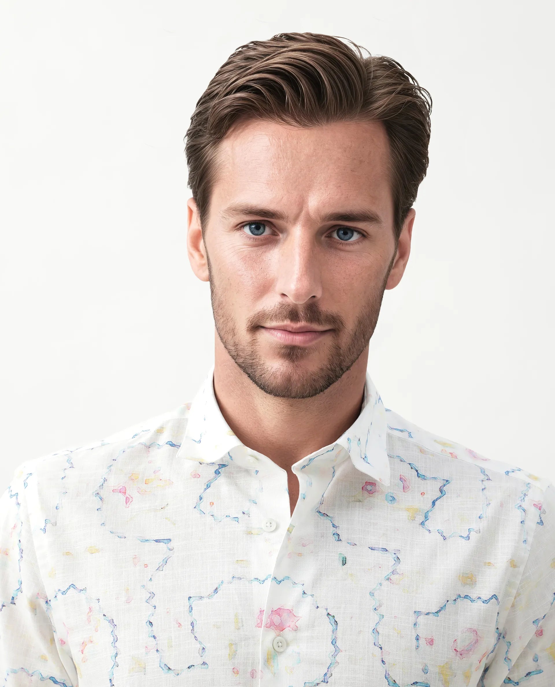 Rare Rabbit Men's Nede White Cotton Abstract Print Relaxed Fit Full Sleeve Collared Shirt