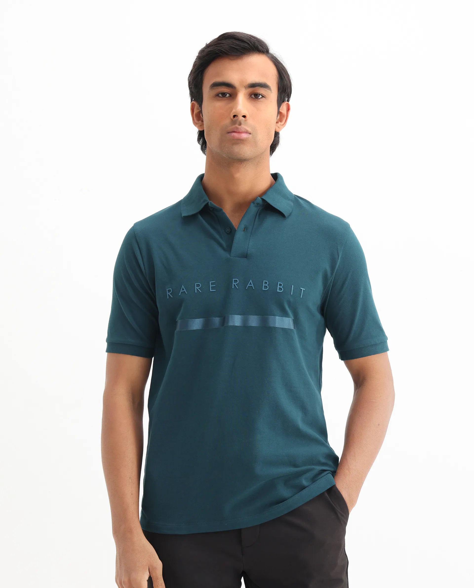 Rare Rabbit Men's Cotton Blend Plain Regular Fit Half Sleeve Polo