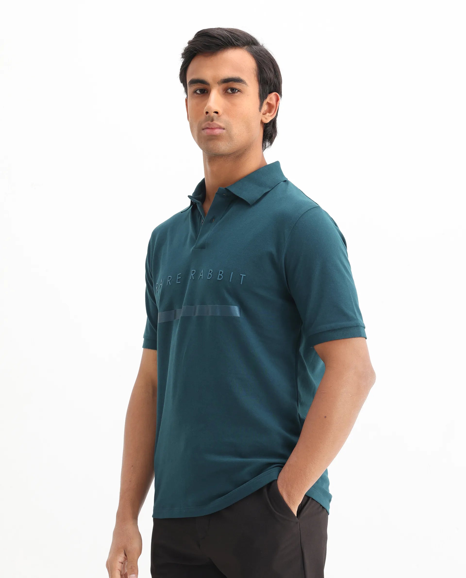 Rare Rabbit Men's Cotton Blend Plain Regular Fit Half Sleeve Polo