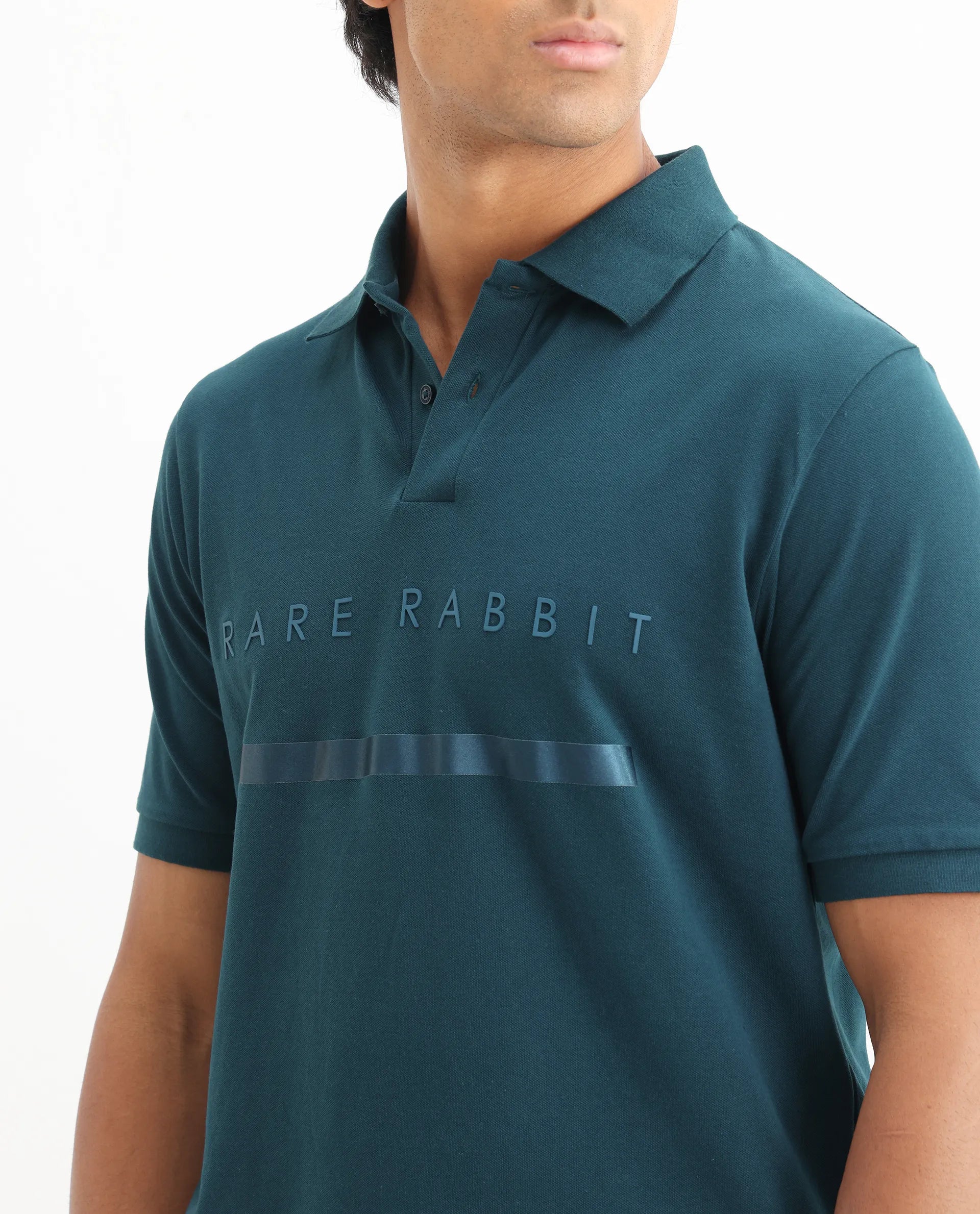 Rare Rabbit Men's Cotton Blend Plain Regular Fit Half Sleeve Polo