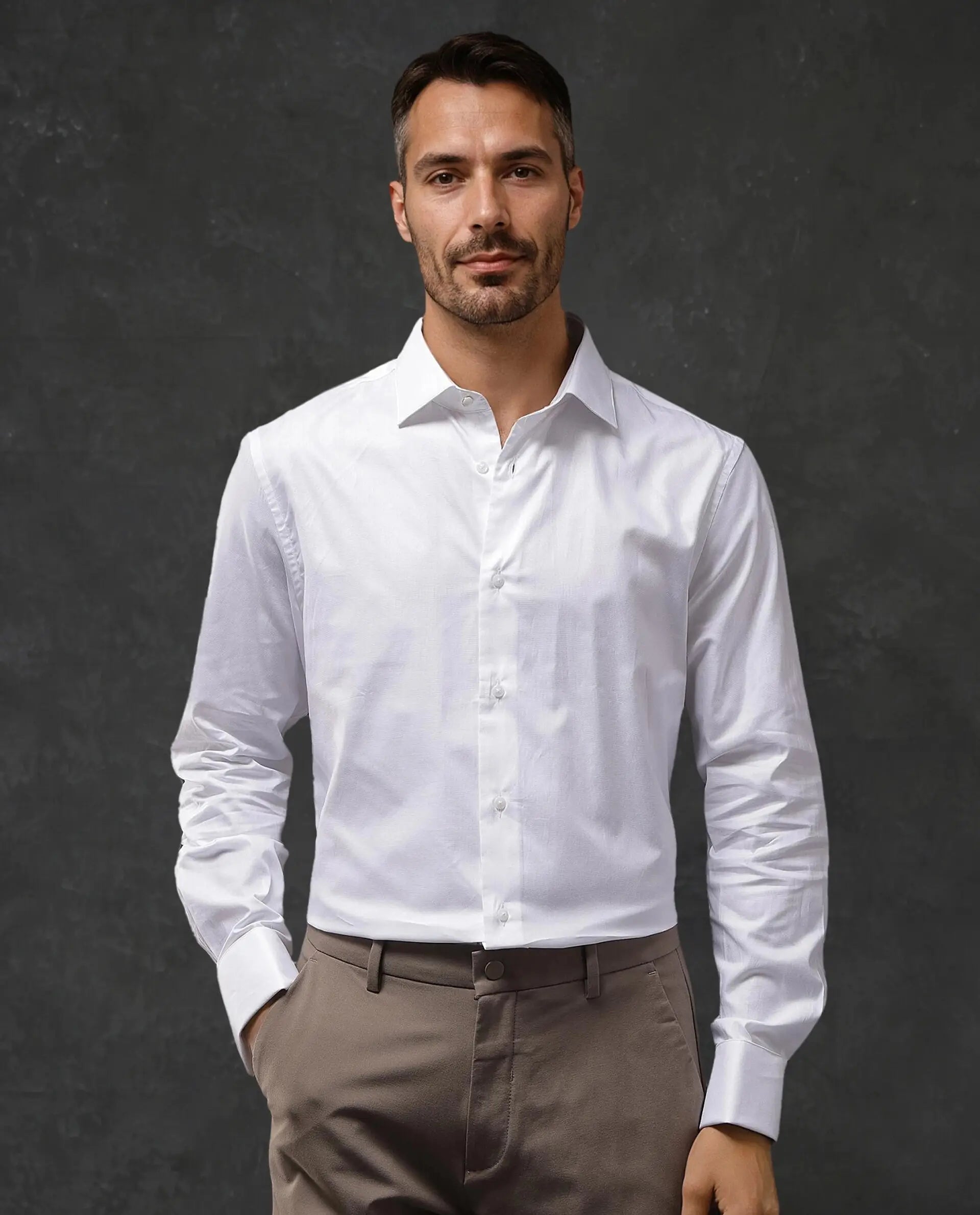 Rare Rabbit Men Nello White Cotton Fabric Full Sleeve Cufflinked Regular Fit Premium Business Solid Shirt