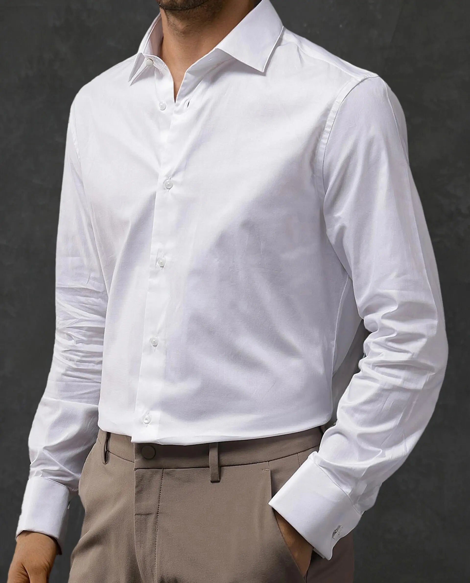 Rare Rabbit Men Nello White Cotton Fabric Full Sleeve Cufflinked Regular Fit Premium Business Solid Shirt