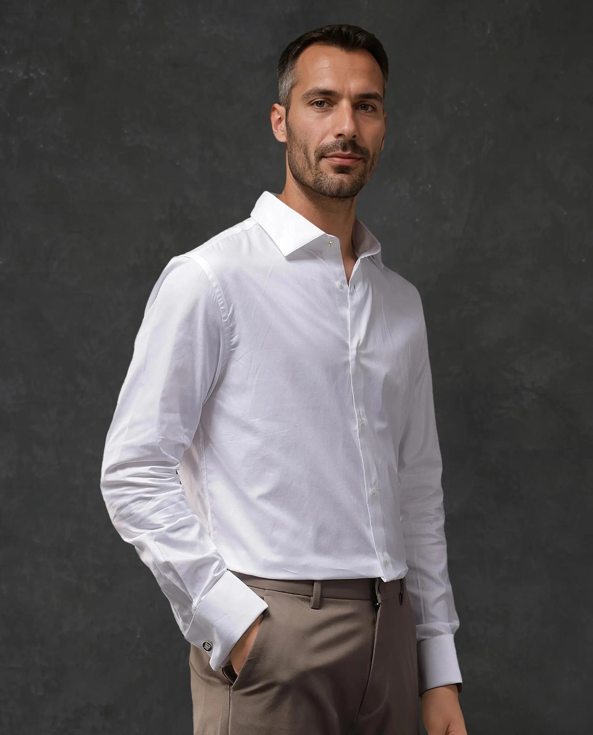 Rare Rabbit Men Nello White Cotton Fabric Full Sleeve Cufflinked Regular Fit Premium Business Solid Shirt