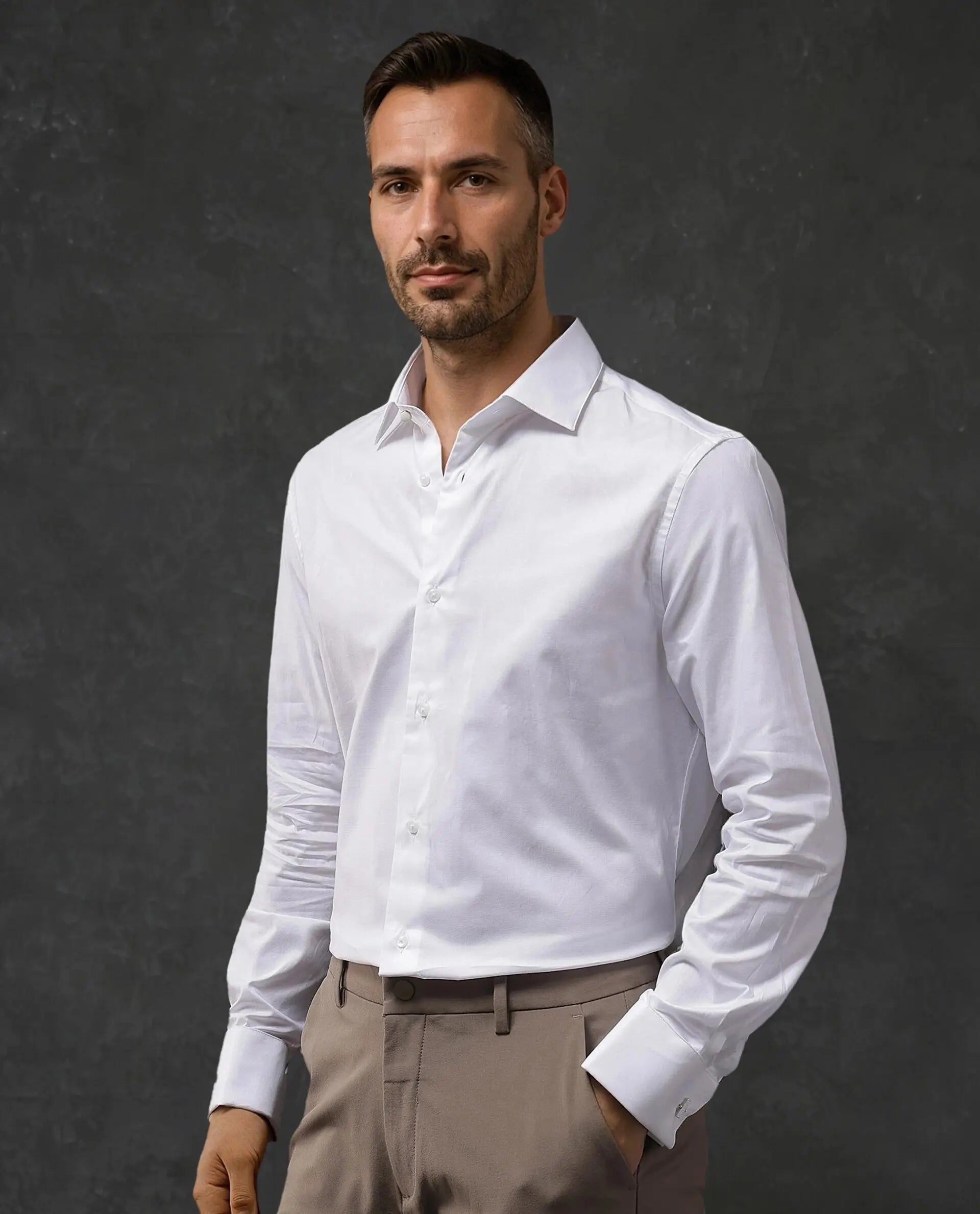 Rare Rabbit Men Nello White Cotton Fabric Full Sleeve Cufflinked Regular Fit Premium Business Solid Shirt