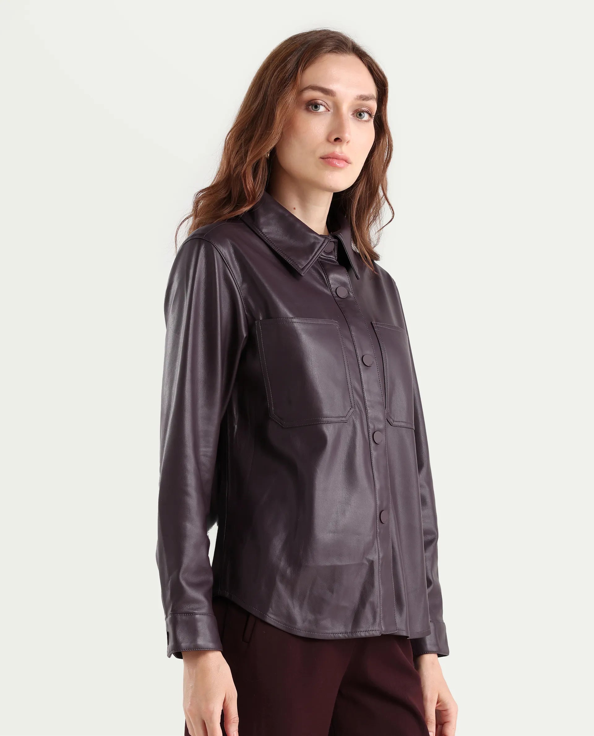 Rareism Women's Nemer Maroon Polyester Spread Collar Plain Cuffed Sleeve Boxy Fit Jacket