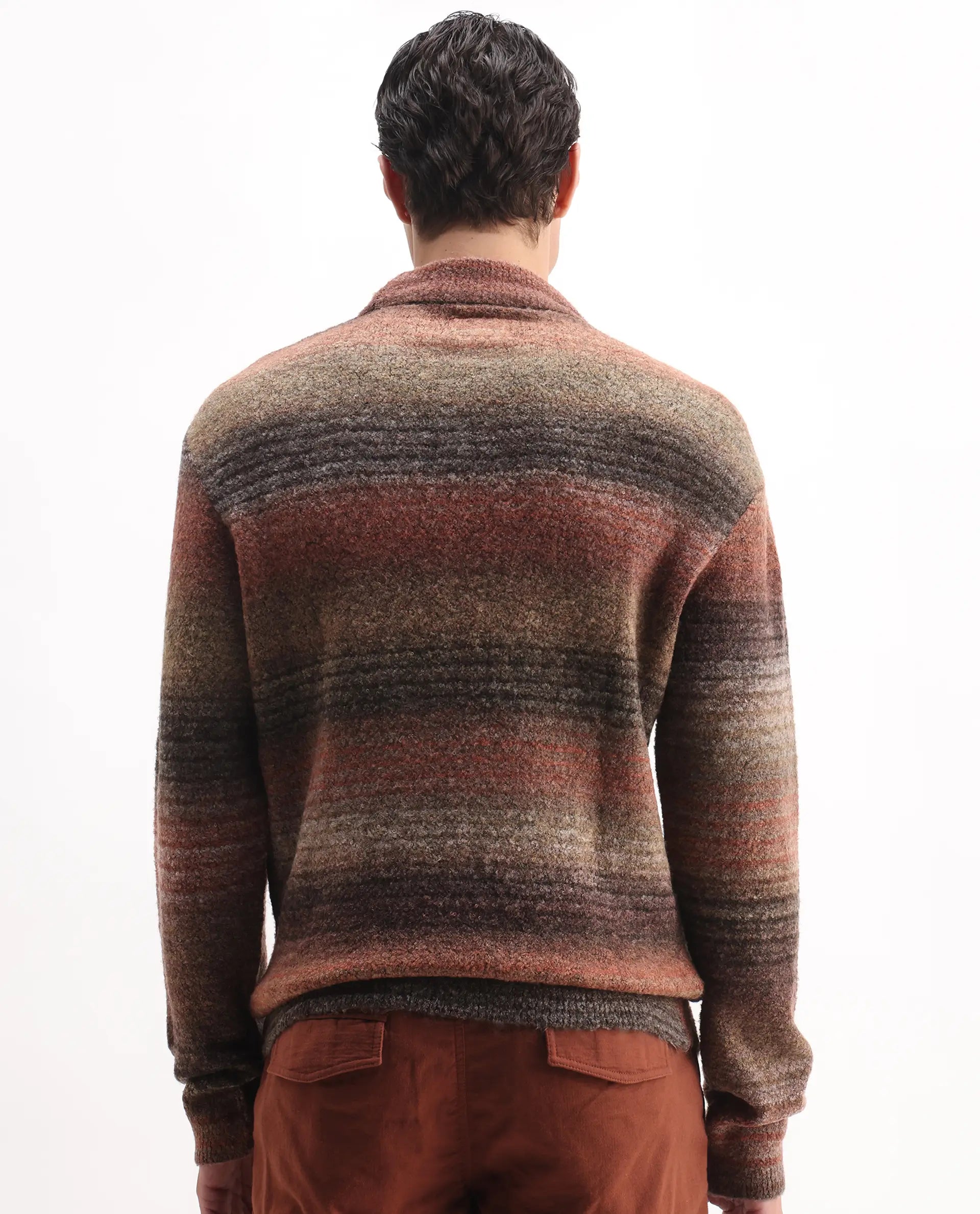 Rare Rabbit Men's Nemo Light Brown Acrylic Color Block Regular Fit Full Sleeve Crew Neck Sweater