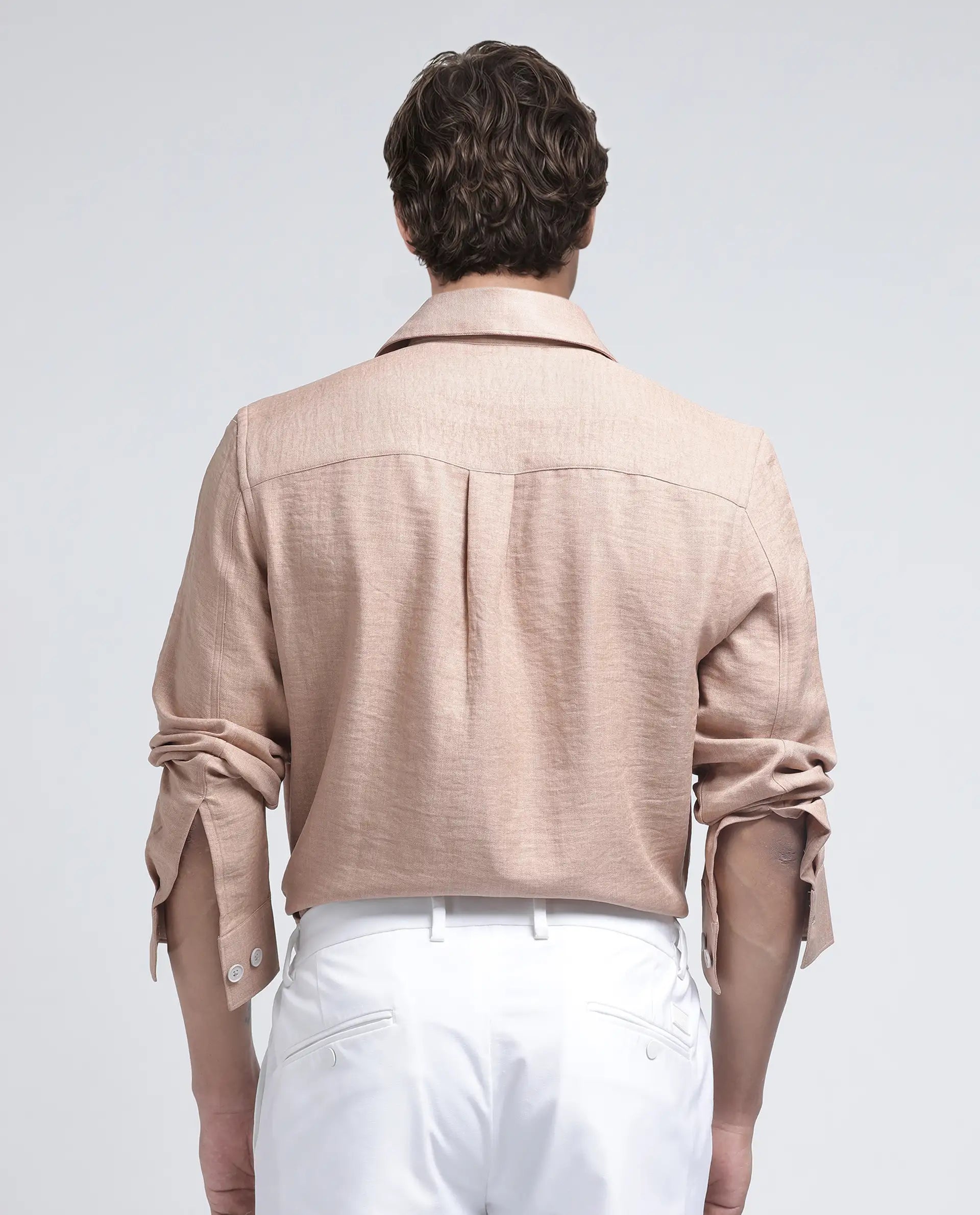 Rare Rabbit Men's Nert Dark Beige Cotton Fabric Full Sleeve Collared Neck Button Closure Plain Shirt