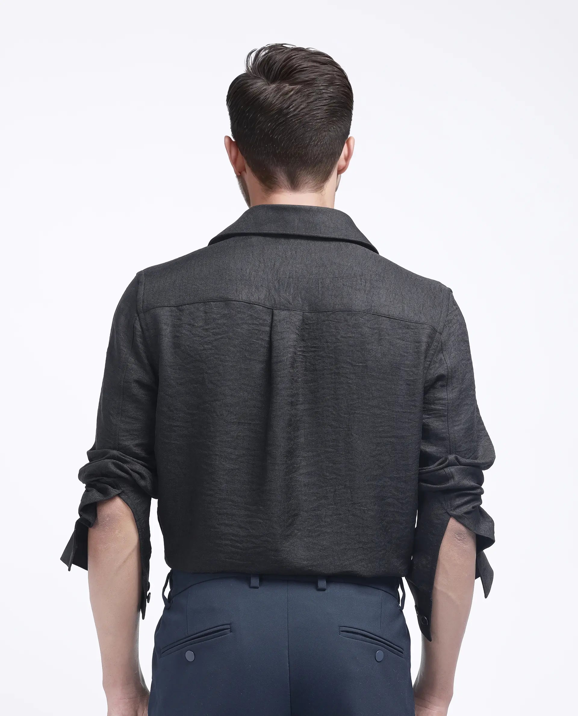 Rare Rabbit Men's Nert Black Cotton Plain Relaxed Fit Full Sleeve Collared Shirt