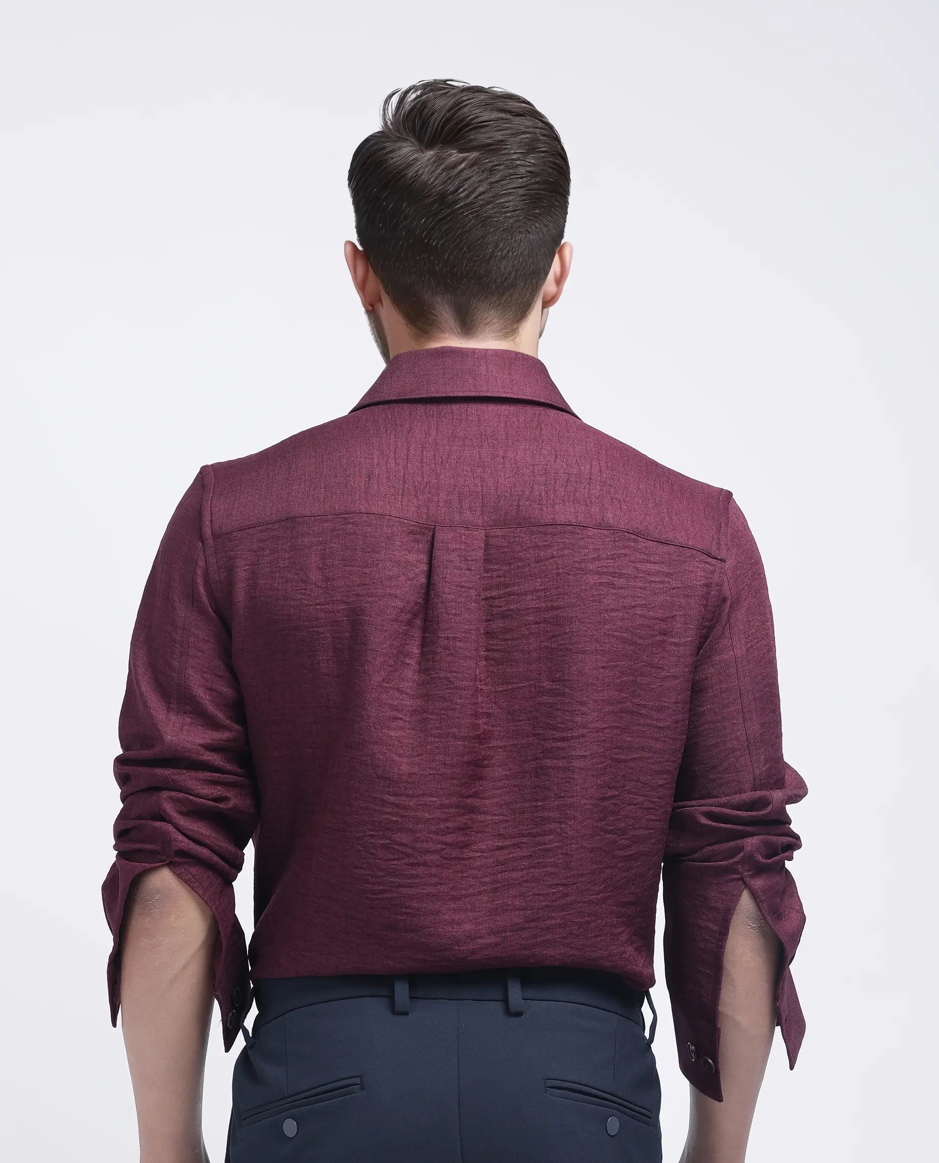 Rare Rabbit Men's Nert Maroon Cotton Plain Relaxed Fit Full Sleeve Collared Shirt