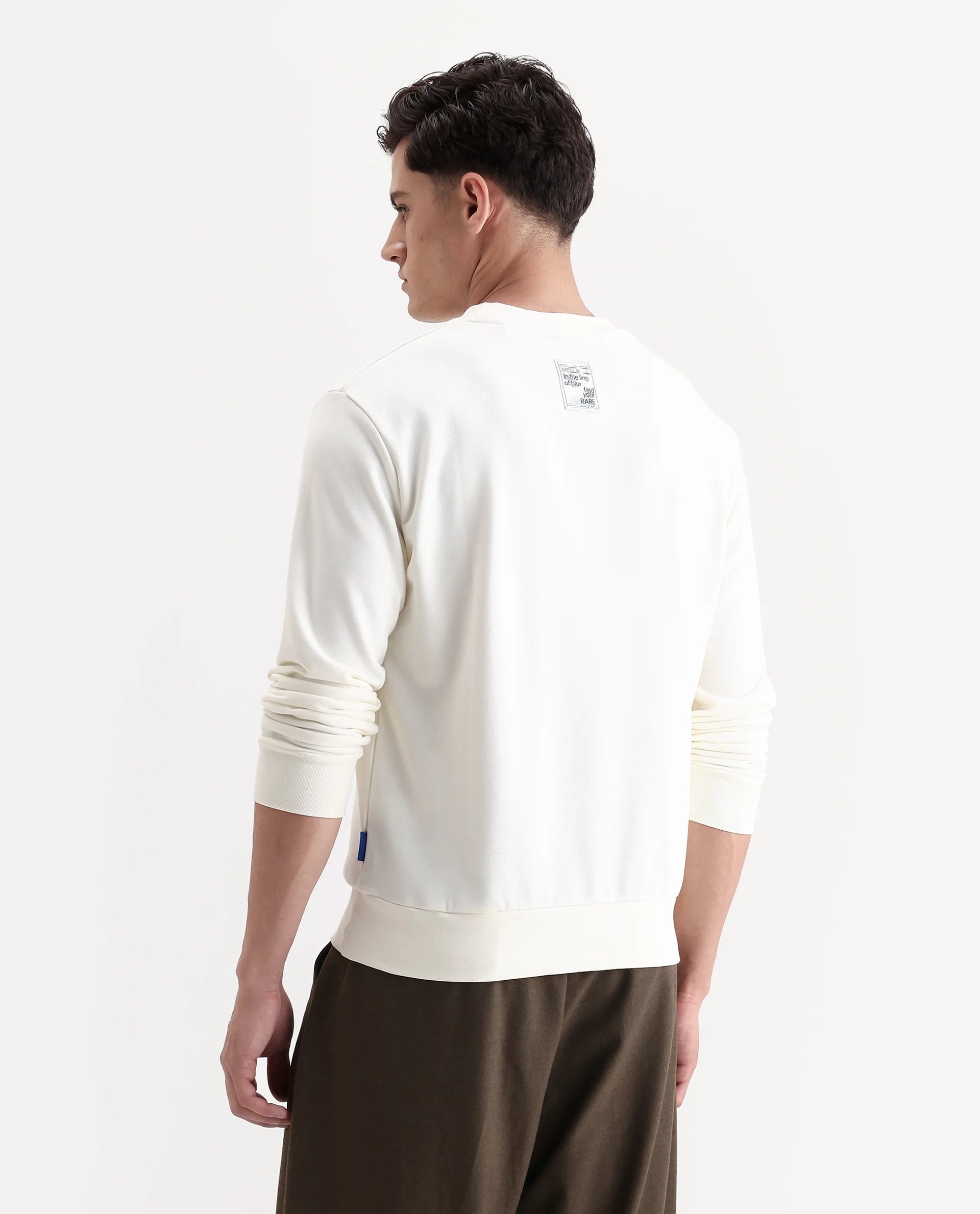 Rare Rabbit Men's Nerva Off White Cotton Blend Graphic Print Regular Fit Full Sleeve Crew Neck Sweatshirt