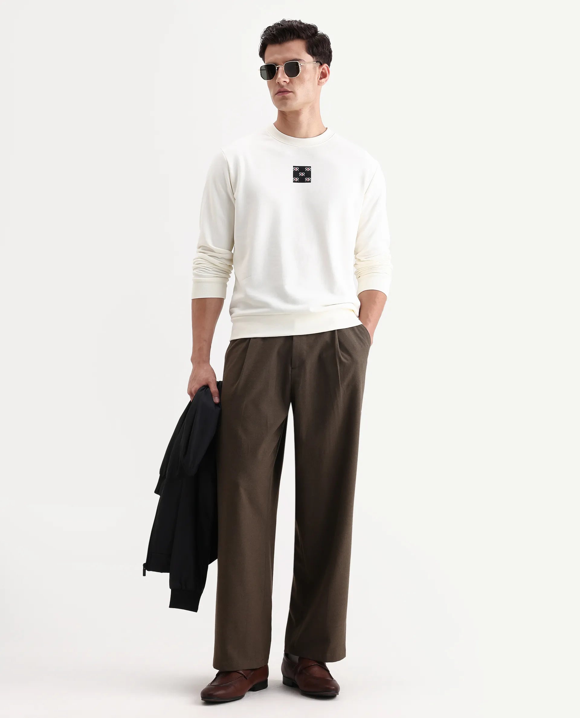 Rare Rabbit Men's Nerva Off White Cotton Blend Graphic Print Regular Fit Full Sleeve Crew Neck Sweatshirt