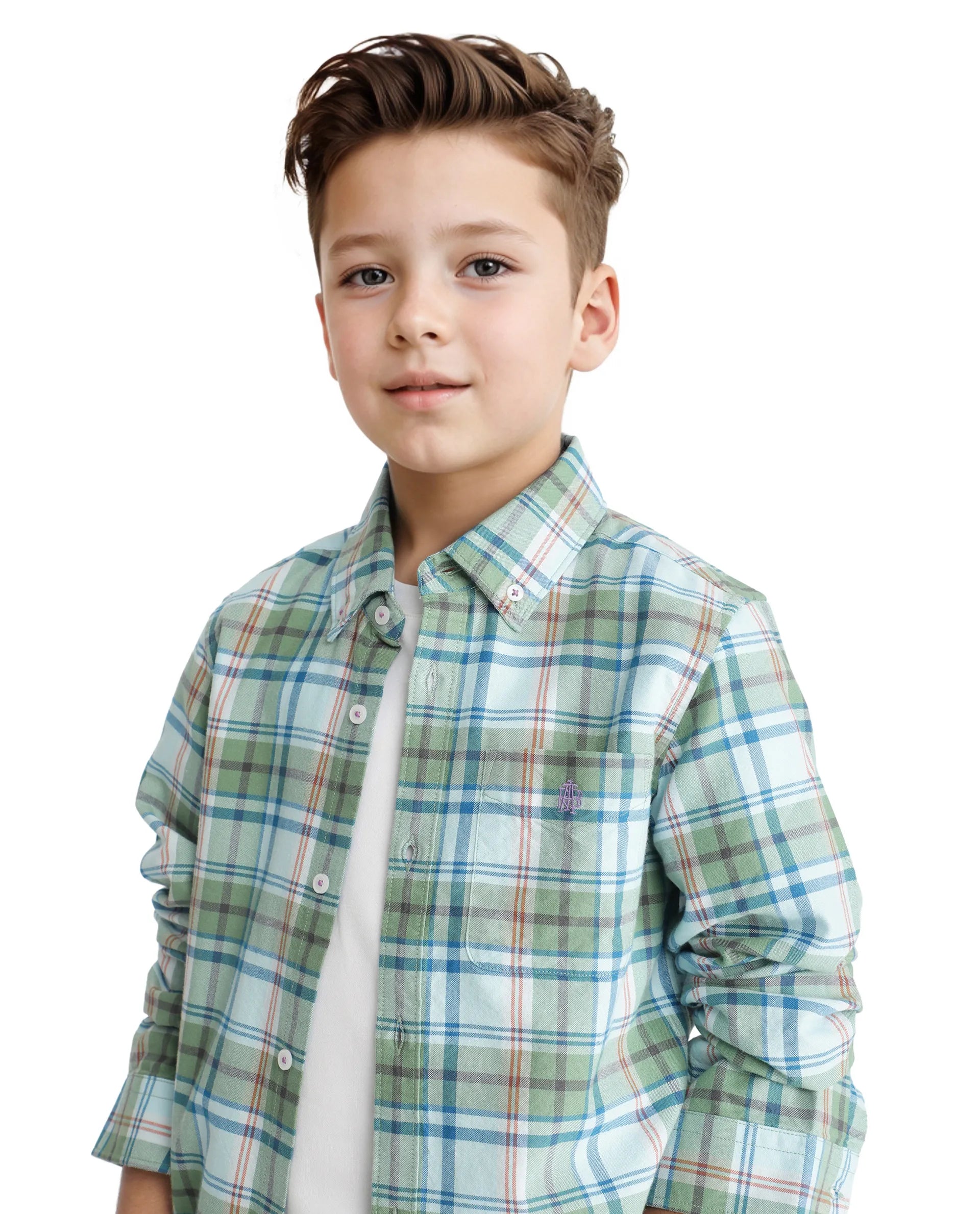 Rare Ones Kids Nes Green Cotton Full Sleeves Button Down Regular Fit Checked Shirt