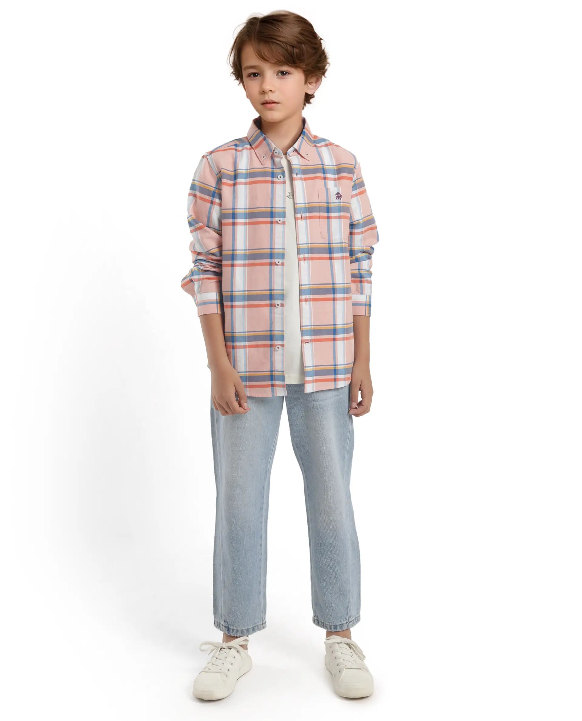 Rare Ones Kids Nes Pink Cotton Full Sleeves Button Down Regular Fit Checked Shirt