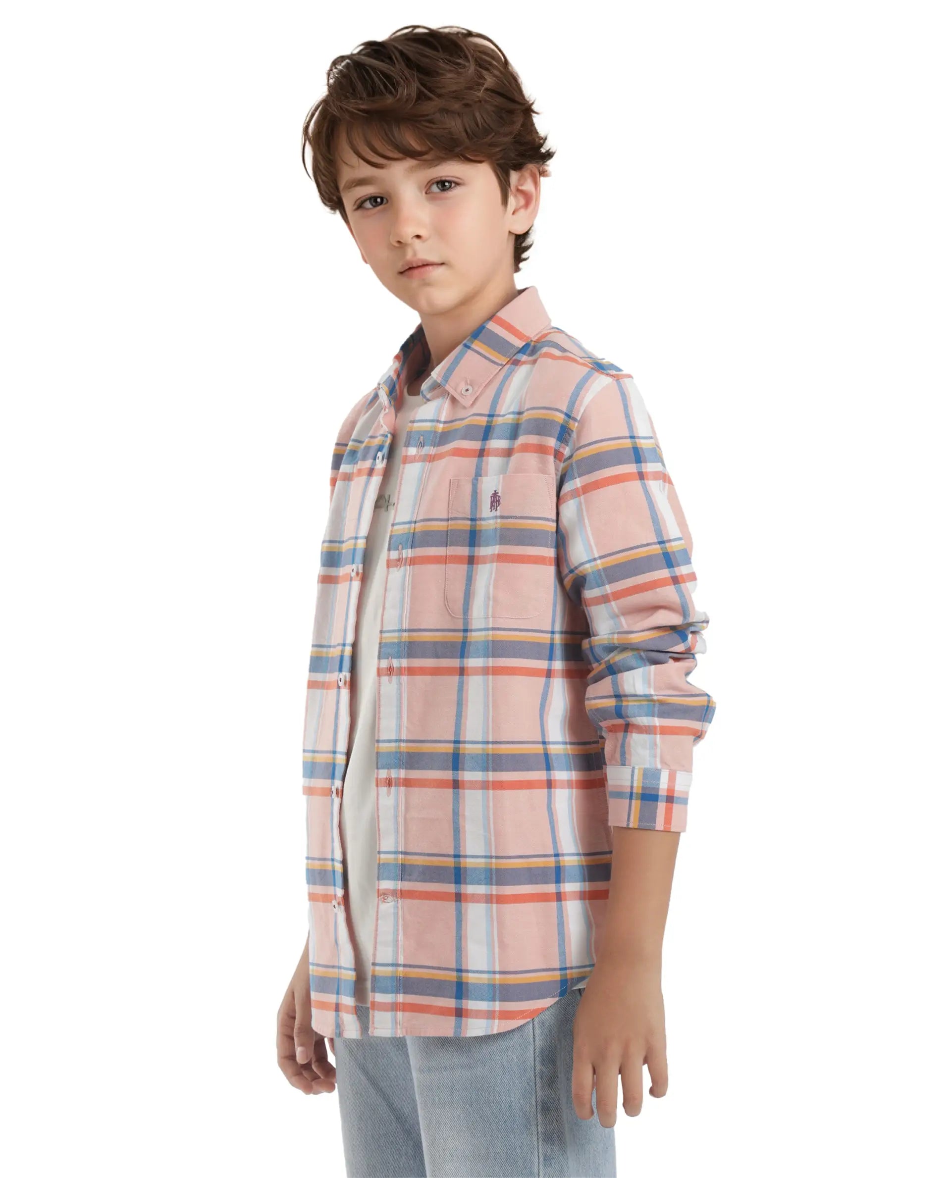 Rare Ones Kids Nes Pink Cotton Full Sleeves Button Down Regular Fit Checked Shirt