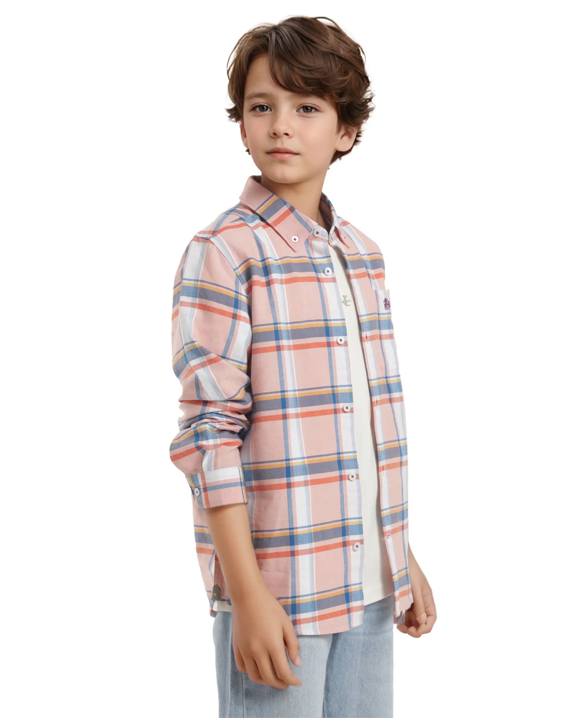 Rare Ones Kids Nes Pink Cotton Full Sleeves Button Down Regular Fit Checked Shirt