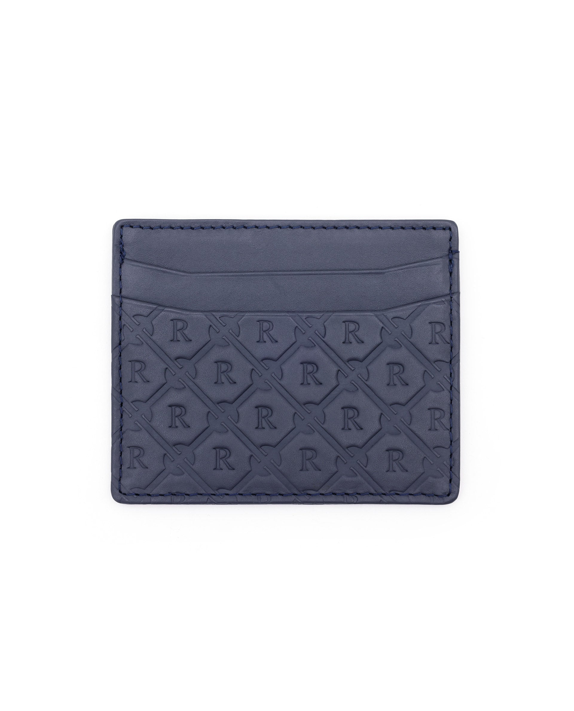 Rare Rabbit Men's Ness Blue Slim RFID Monogram Embossed Credit Card Holder