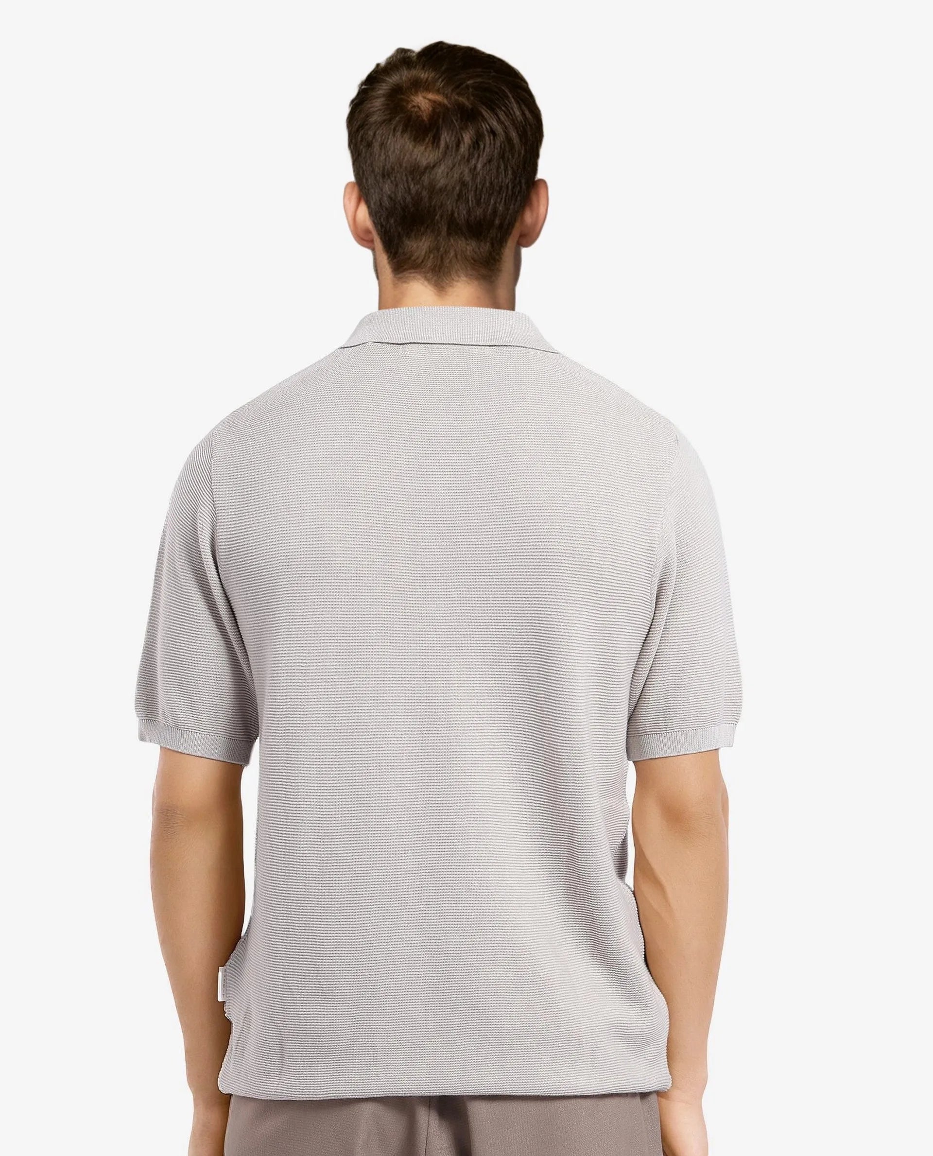 Rare Rabbit Men Nett Beige Short Sleeve Collared Collar Zipper Closure Flat Knit Textured Plain Polo