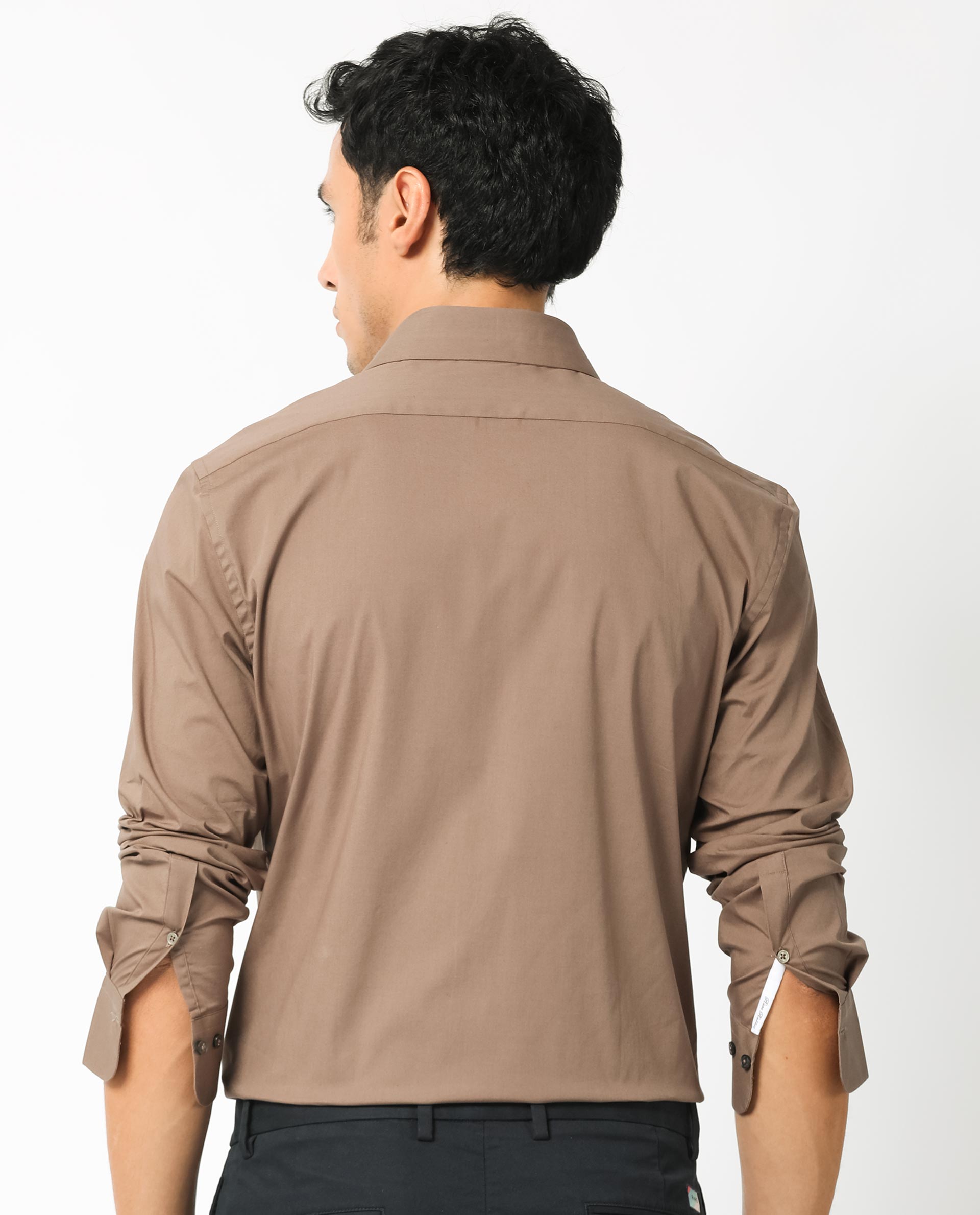 Rare Rabbit Men's Neutonss Brown Full Sleeve Collared Neck Regular Fit Plain Formal Shirt