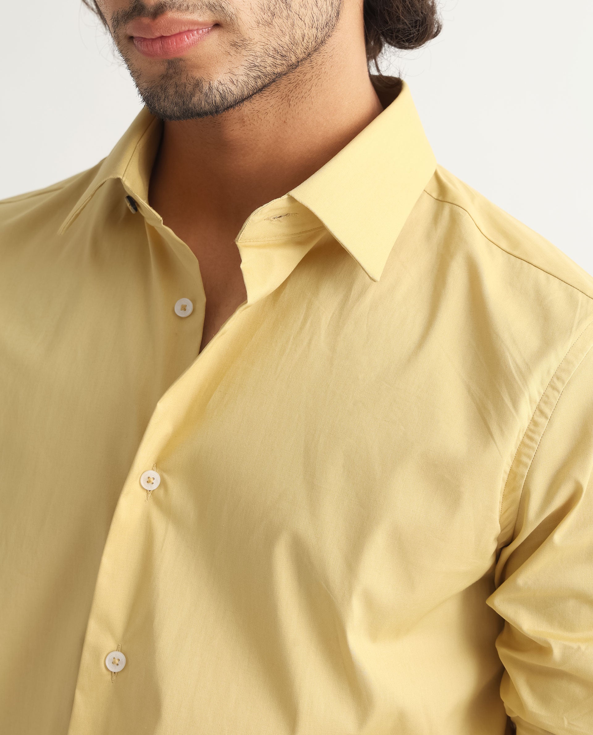 Rare Rabbit Men's Neutons Light Yellow Cotton Lycra Fabric Full Sleeves Solid Shirt