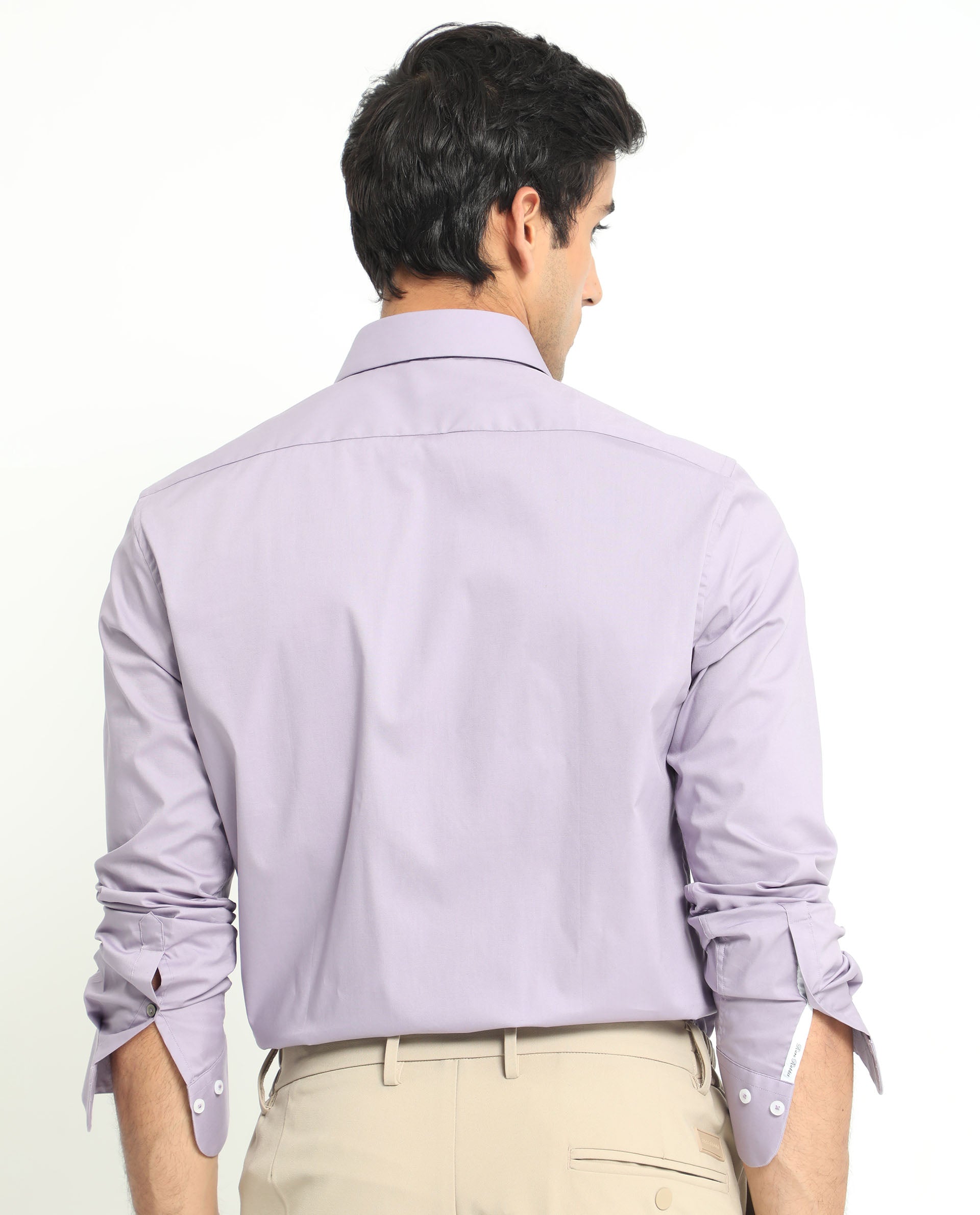 Rare Rabbit Men's Neutons Light Purple Cotton Lycra Fabric Full Sleeves Solid Shirt