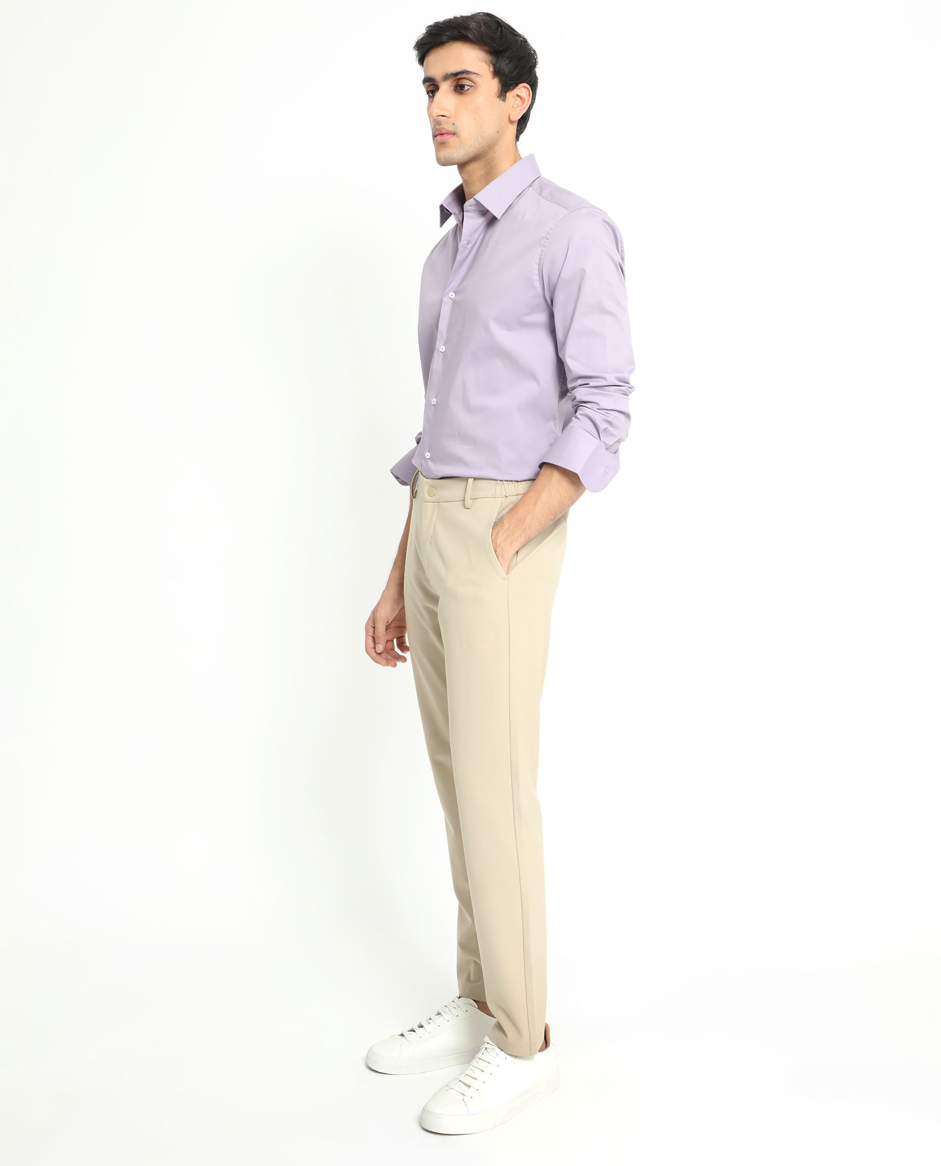 Rare Rabbit Men's Neutons Light Purple Cotton Lycra Fabric Full Sleeves Solid Shirt