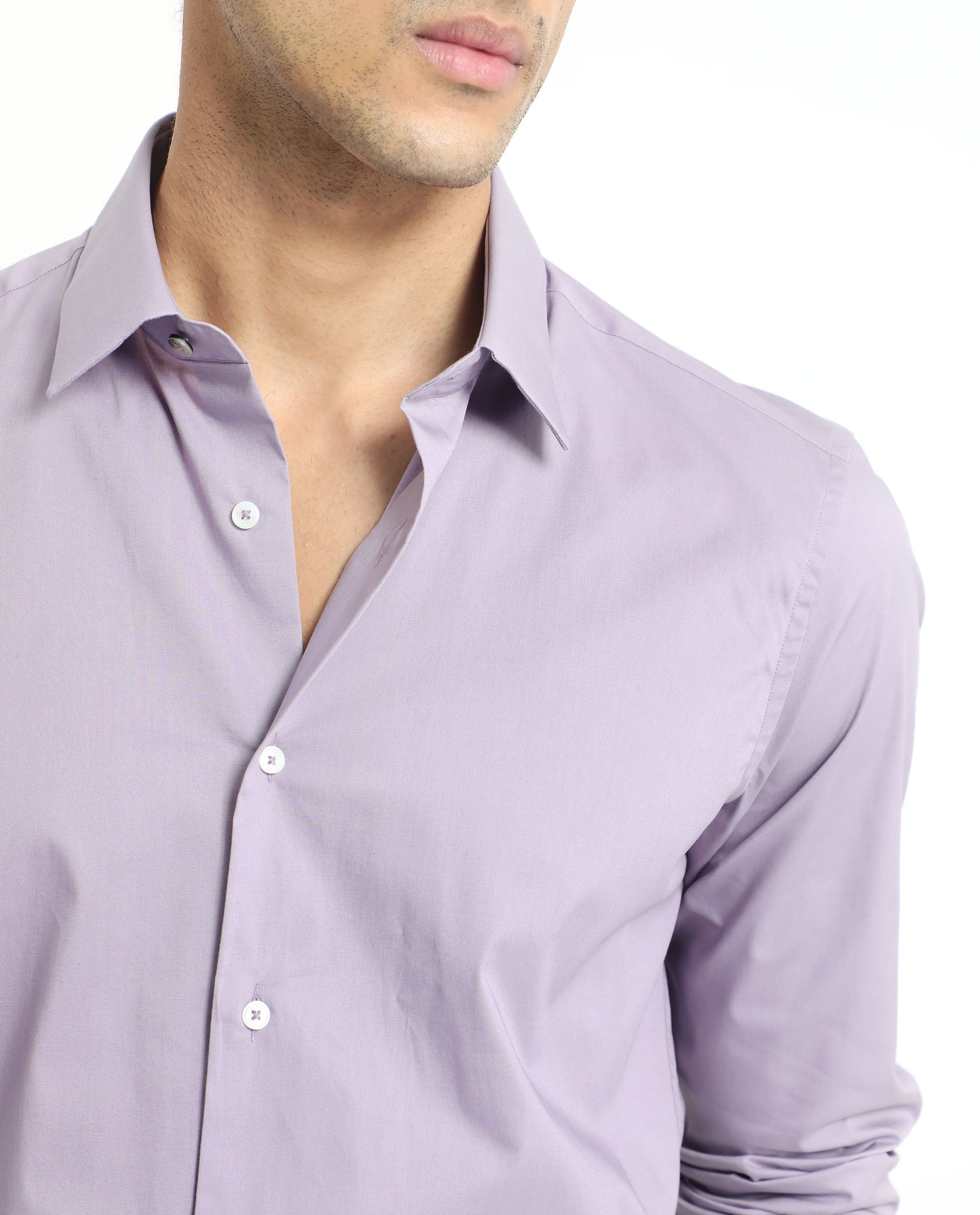 Rare Rabbit Men's Neutons Light Purple Cotton Lycra Fabric Full Sleeves Solid Shirt