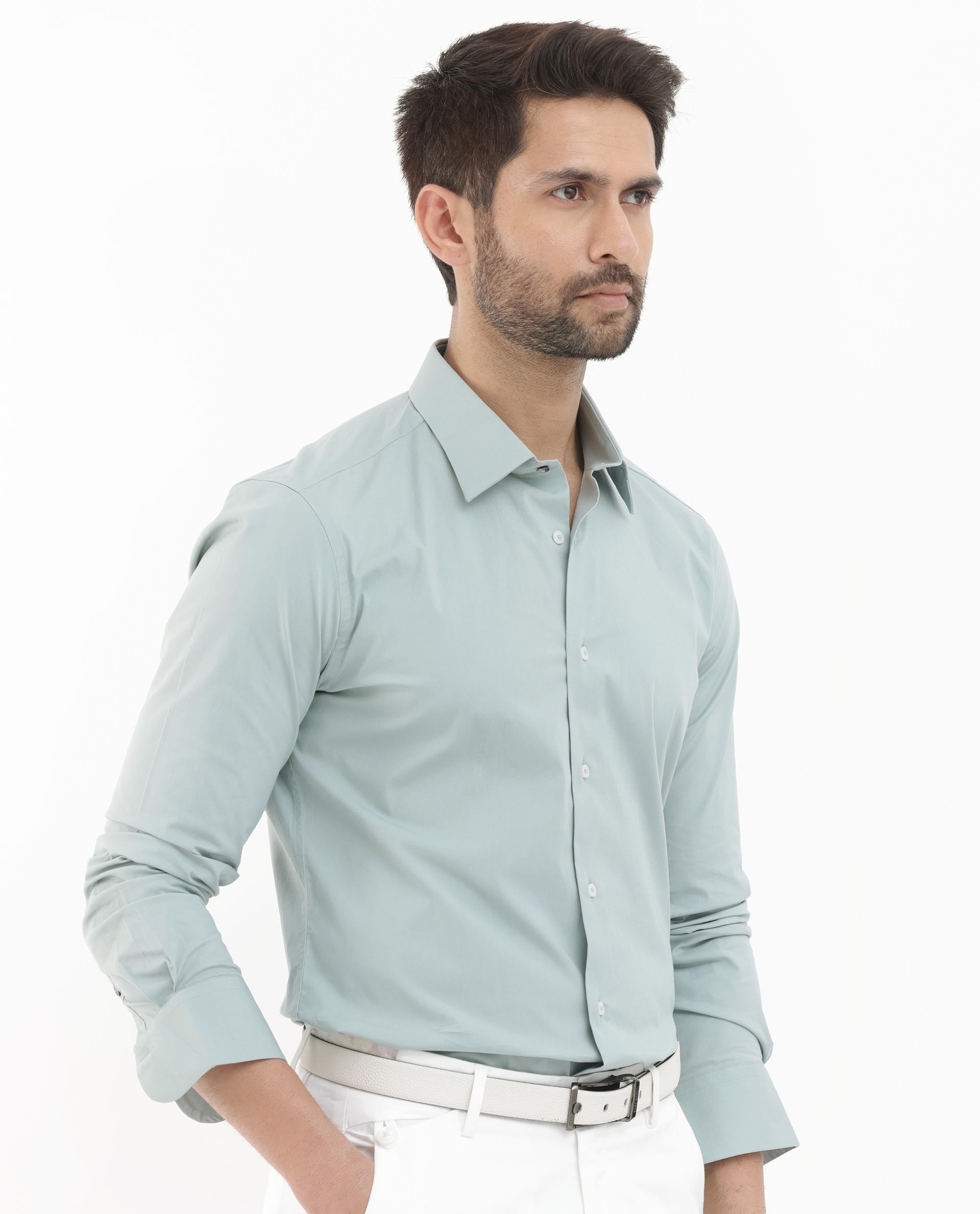 Rare Rabbit Men's Neutron-8 Pastel Green Cotton Fabric Full Sleeves Solid Shirt