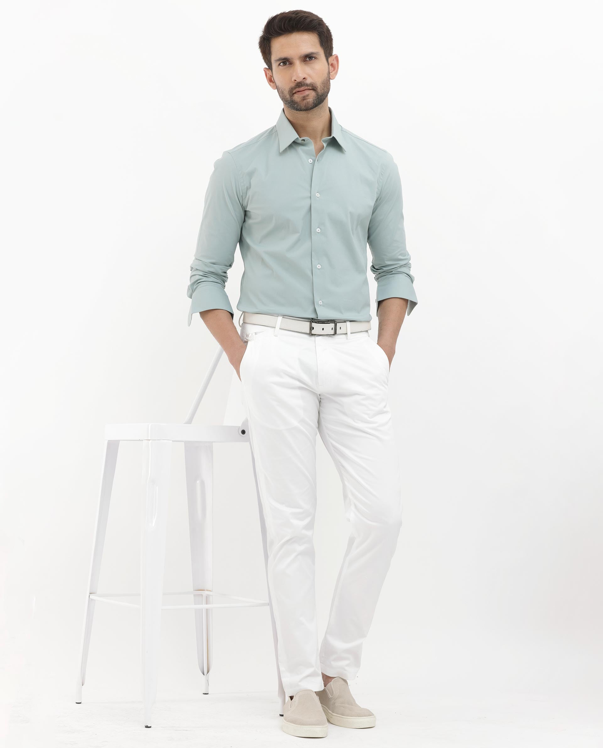 Rare Rabbit Men's Neutron-8 Pastel Green Cotton Fabric Full Sleeves Solid Shirt