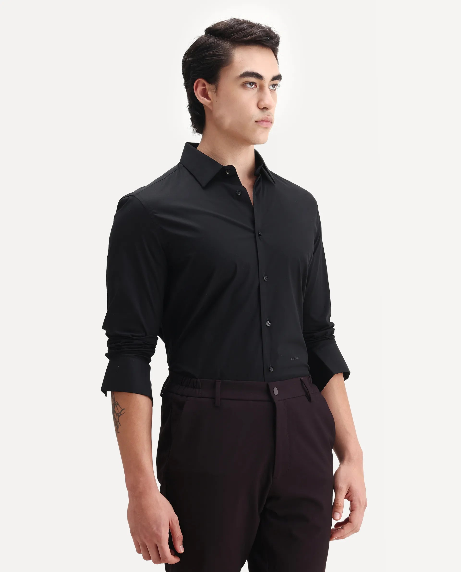 Rare Rabbit Men's Neutron8 Black Cotton Plain Regular Fit Full Sleeve Collared Shirt