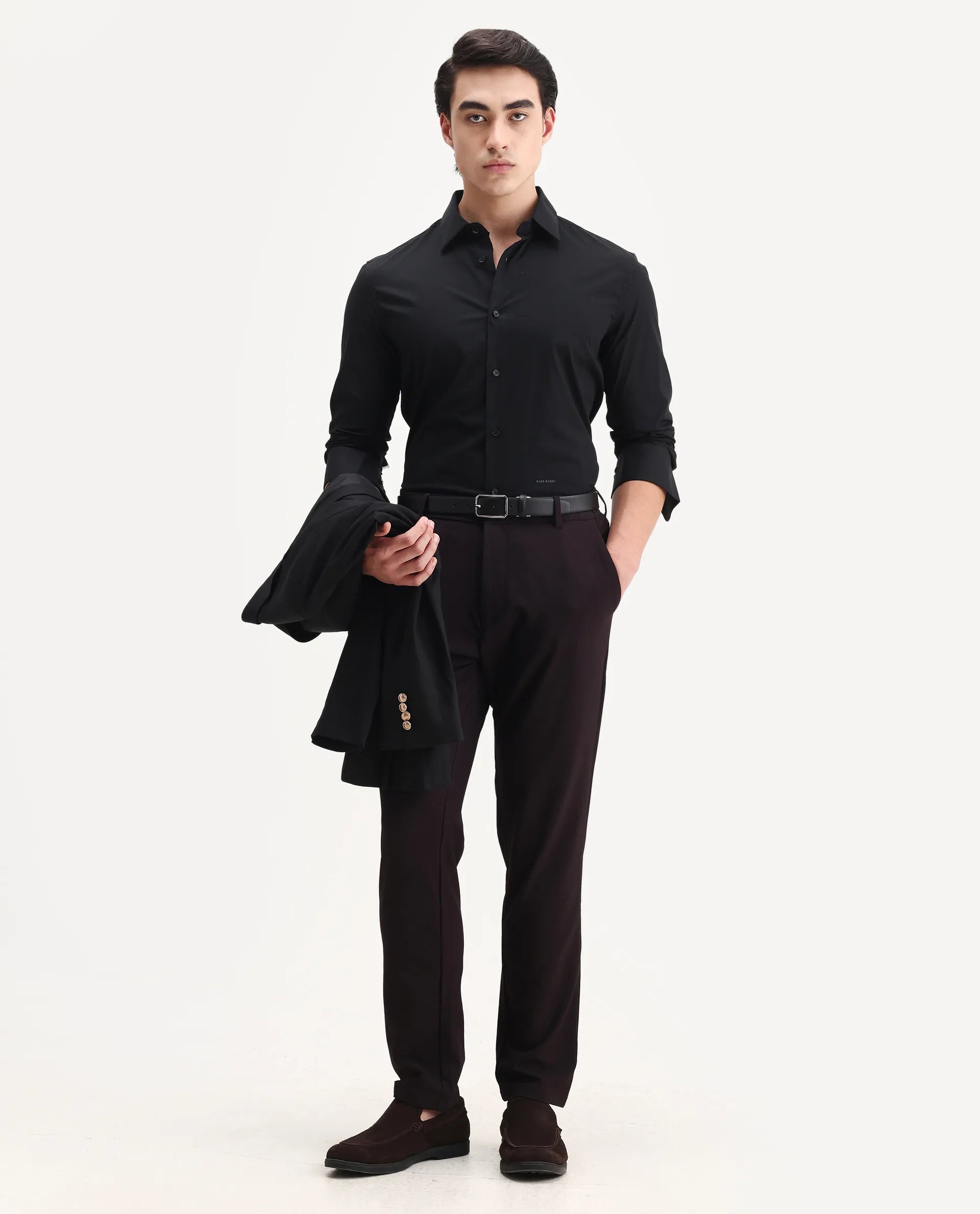 Rare Rabbit Men's Neutron8 Black Cotton Plain Regular Fit Full Sleeve Collared Shirt