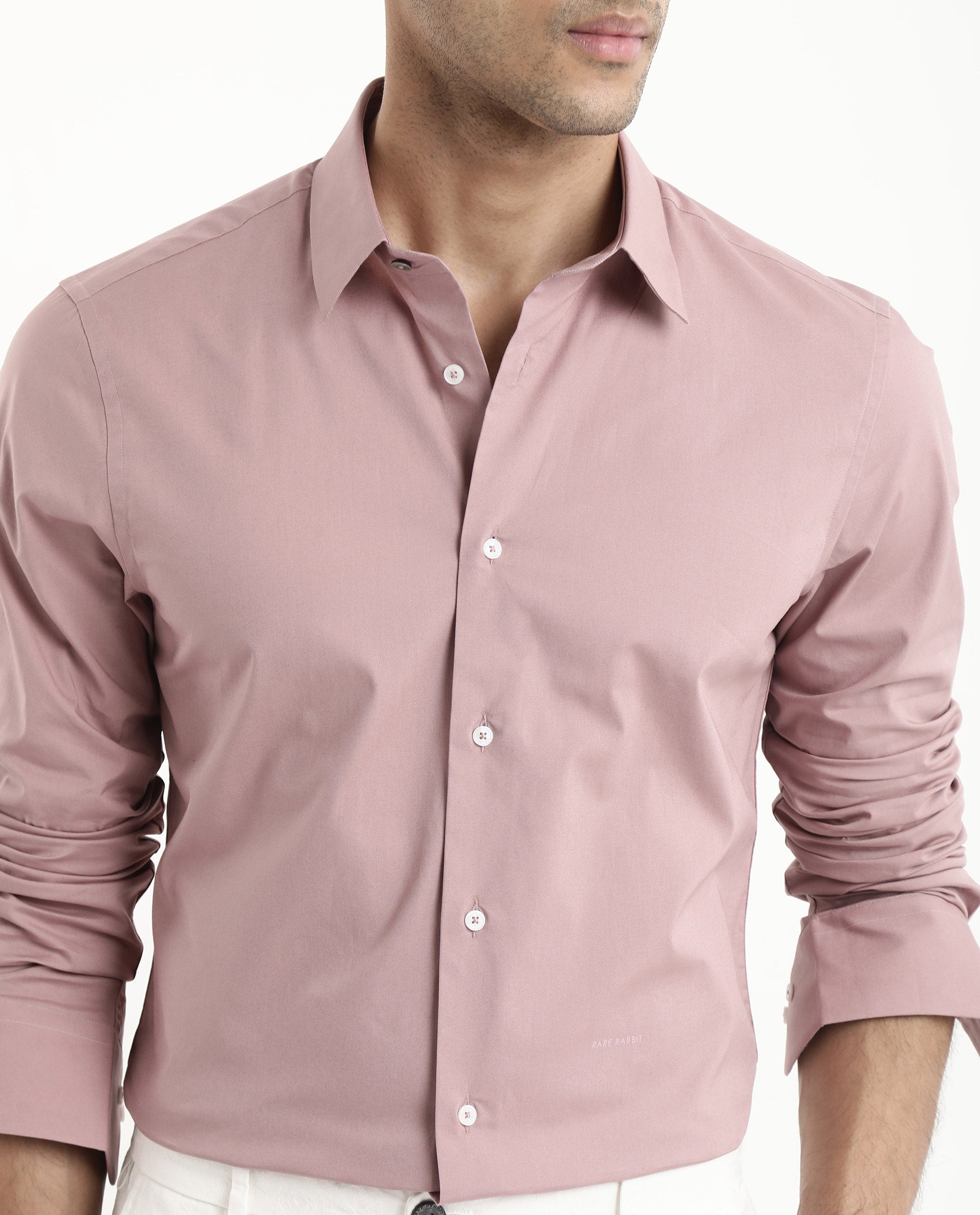 Rare Rabbit Men Neutron-9 Dusky Pink Cotton Fabric Full Sleeves Regular Fit Solid Shirt