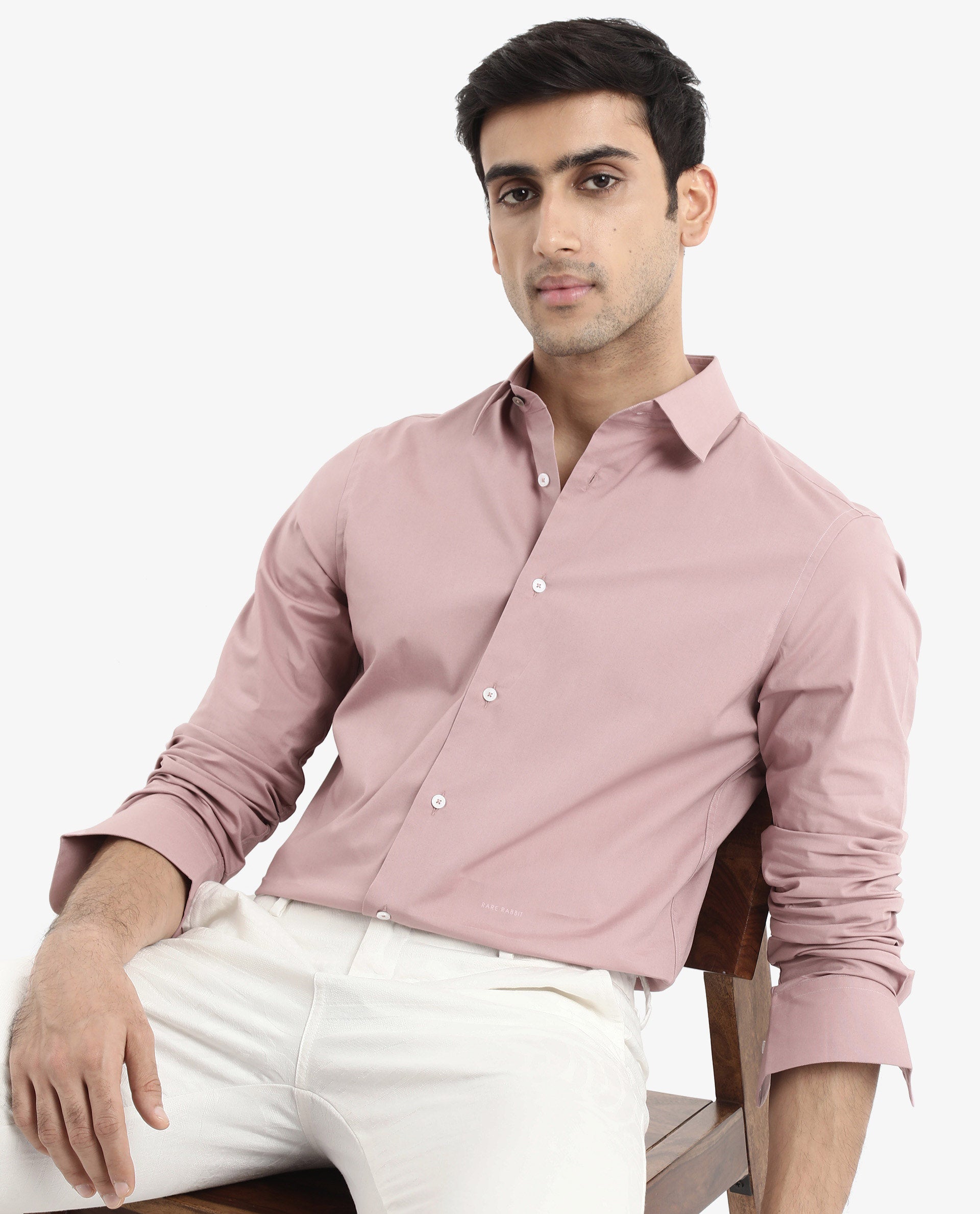 Rare Rabbit Men Neutron-9 Dusky Pink Cotton Fabric Full Sleeves Regular Fit Solid Shirt