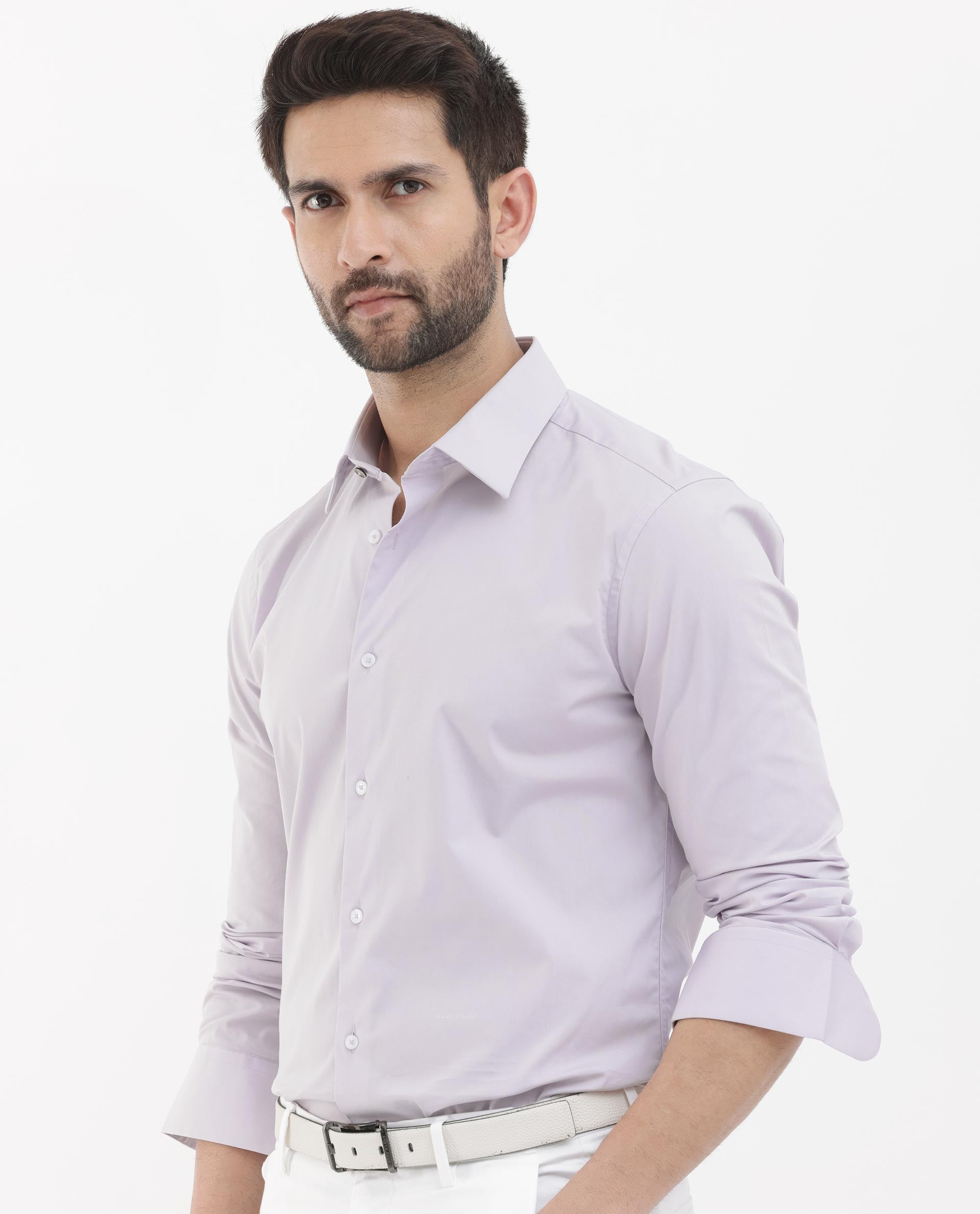 Rare Rabbit Men's Neutron-8 Pastel Purple Cotton Polyester Fabric Full Sleeves Solid Shirt