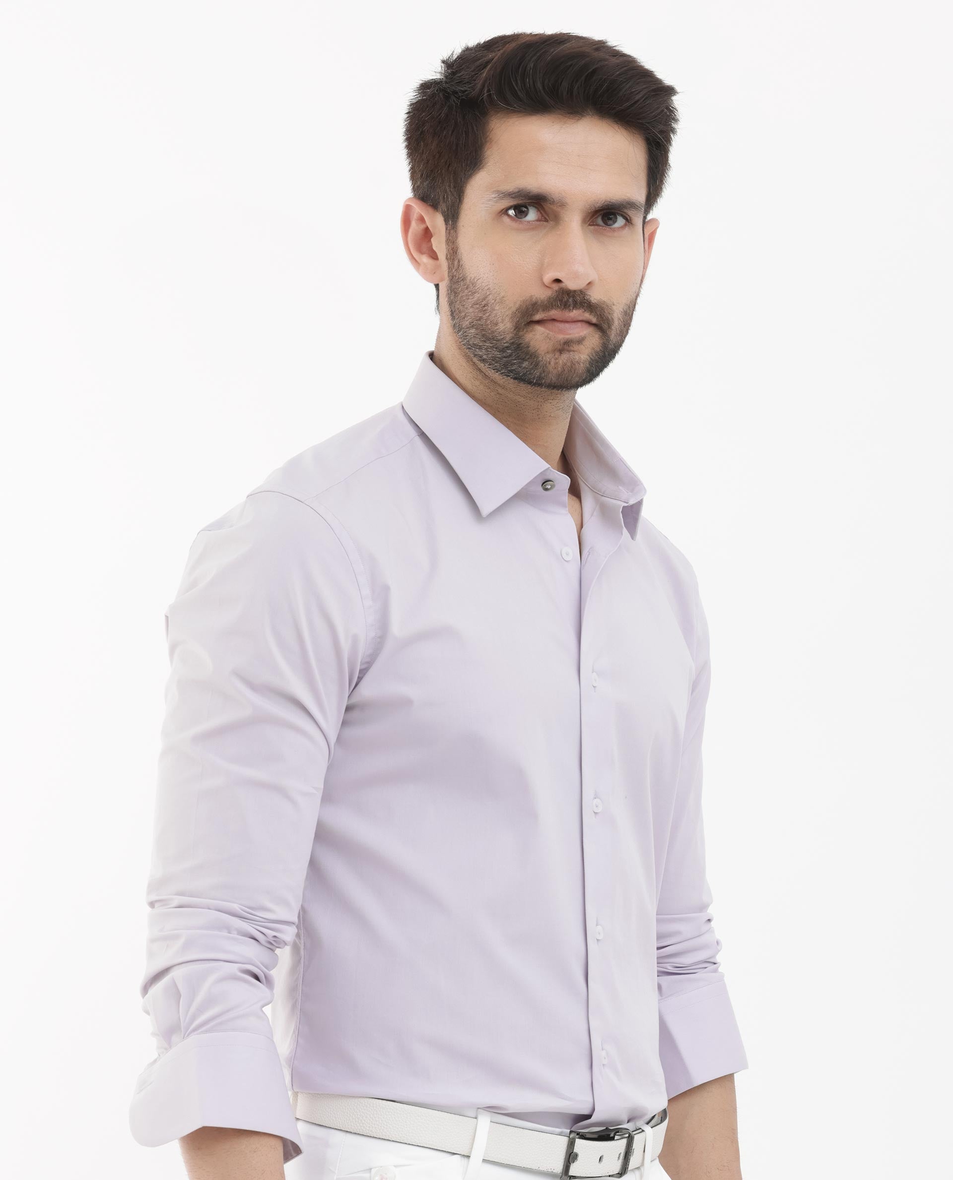 Rare Rabbit Men's Neutron-8 Pastel Purple Cotton Polyester Fabric Full Sleeves Solid Shirt