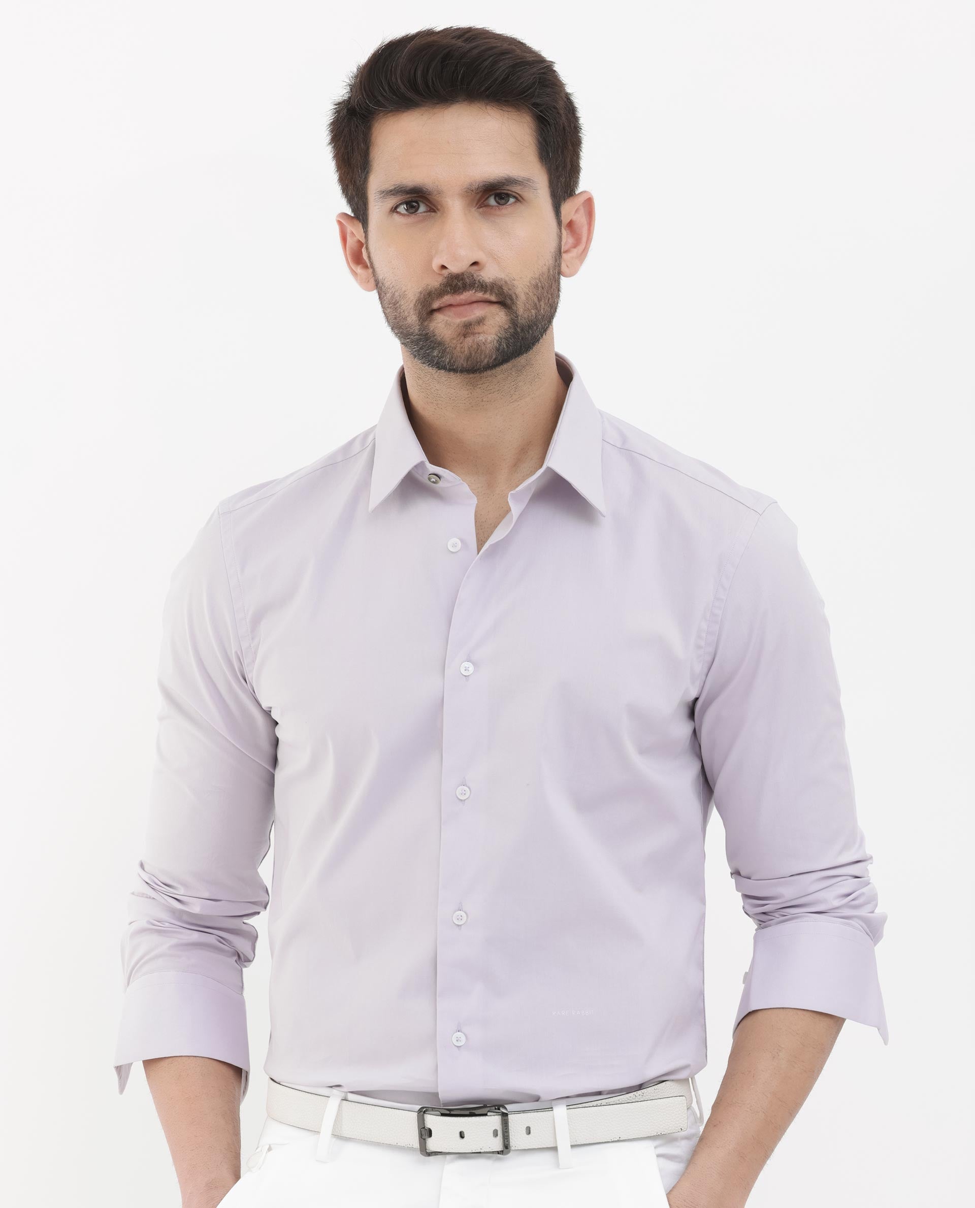 Rare Rabbit Men's Neutron-8 Pastel Purple Cotton Polyester Fabric Full Sleeves Solid Shirt