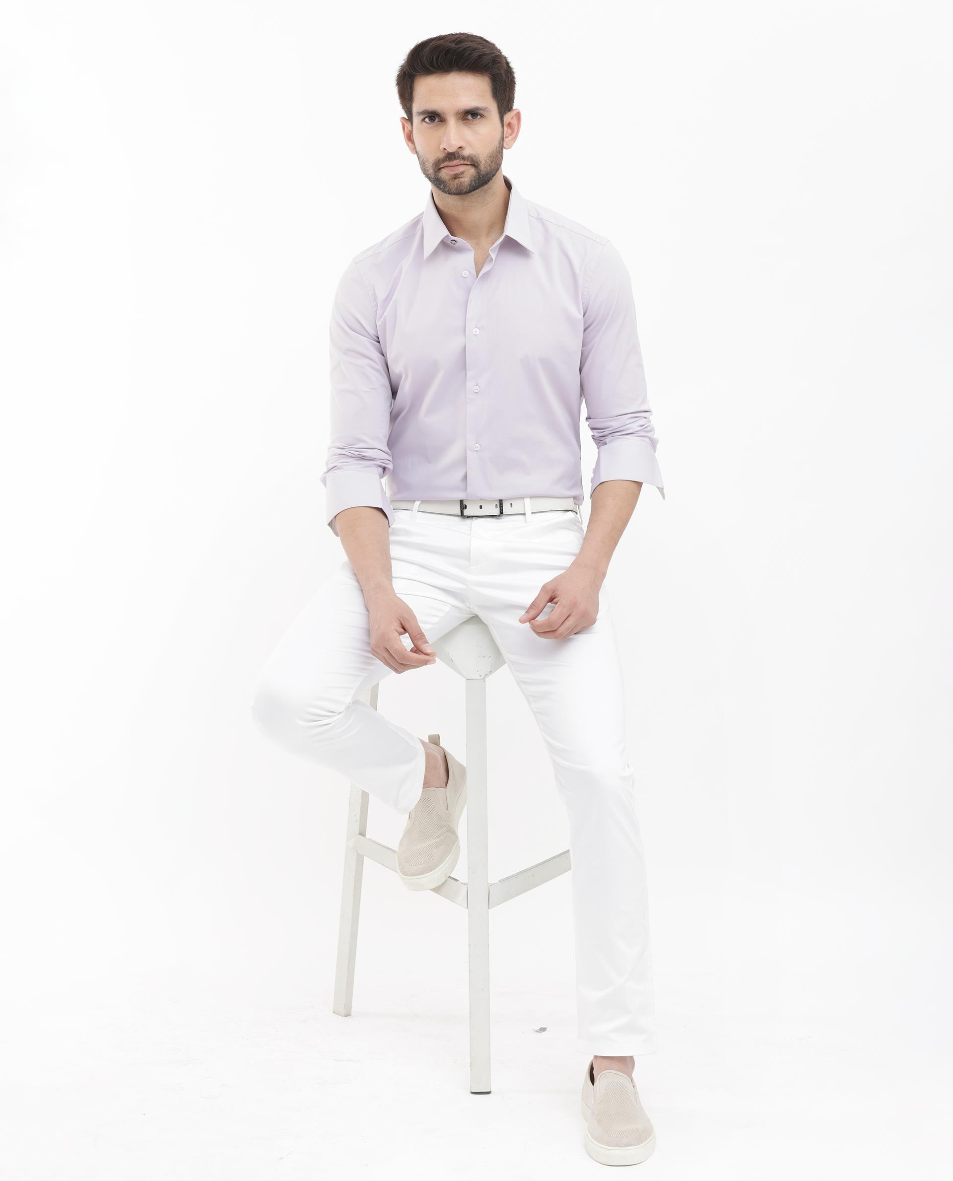 Rare Rabbit Men's Neutron-8 Pastel Purple Cotton Polyester Fabric Full Sleeves Solid Shirt