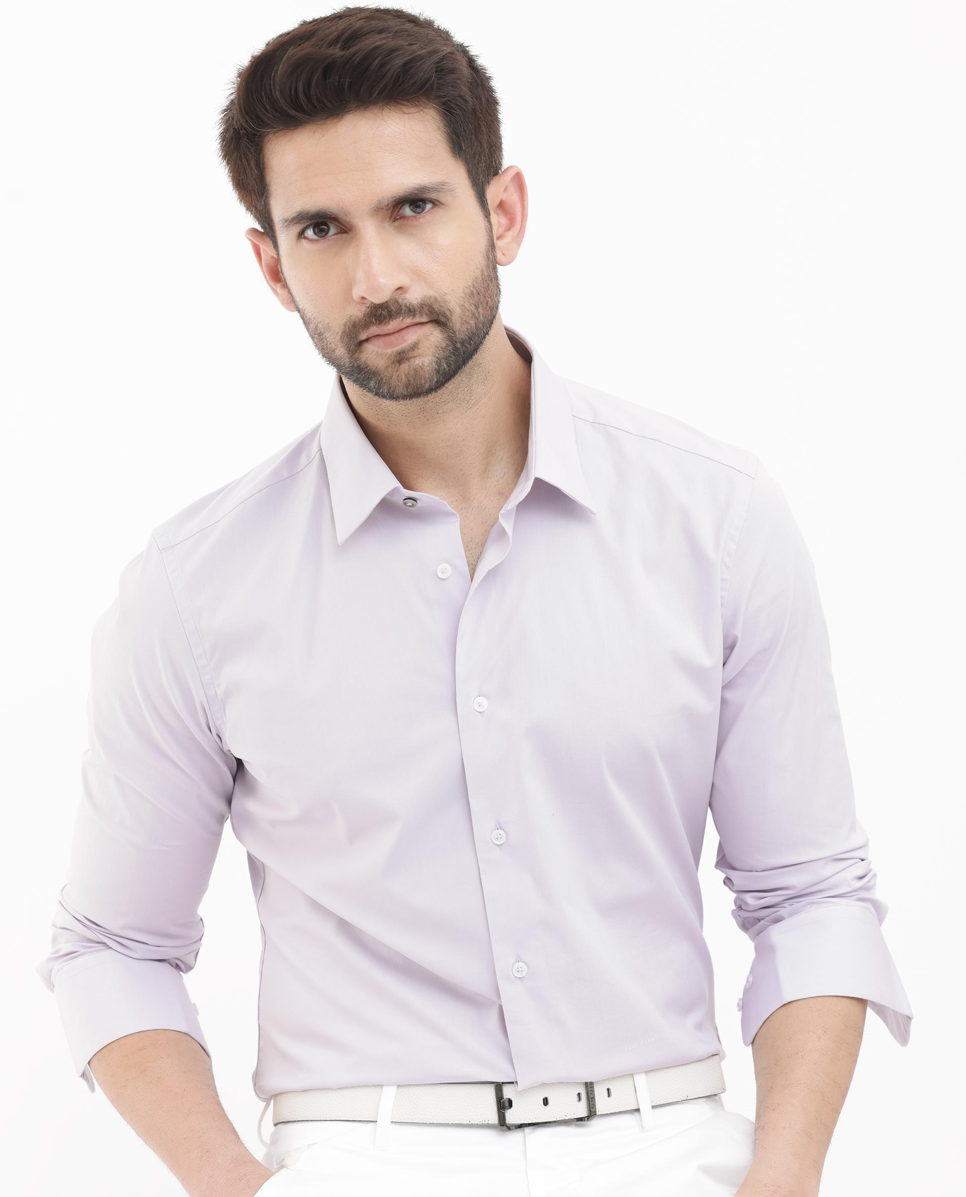 Rare Rabbit Men's Neutron-8 Pastel Purple Cotton Polyester Fabric Full Sleeves Solid Shirt