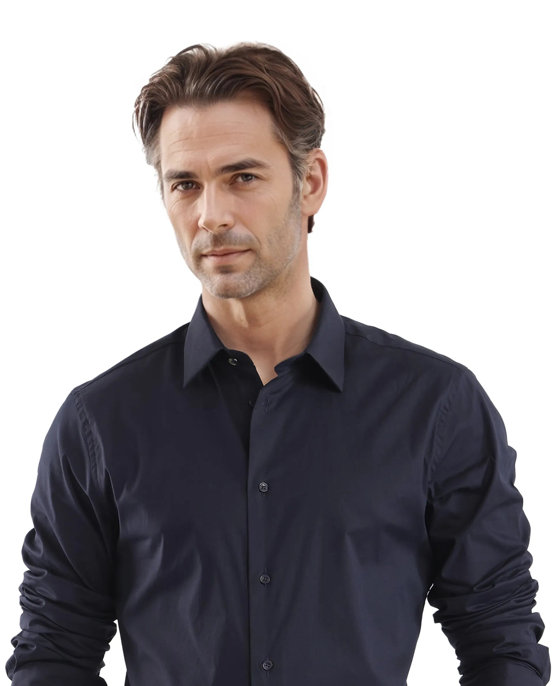 Rare Rabbit Men Neutron-Uni Navy Full Sleeve Collared Neck Button Closure Regular Fit Plain Shirt