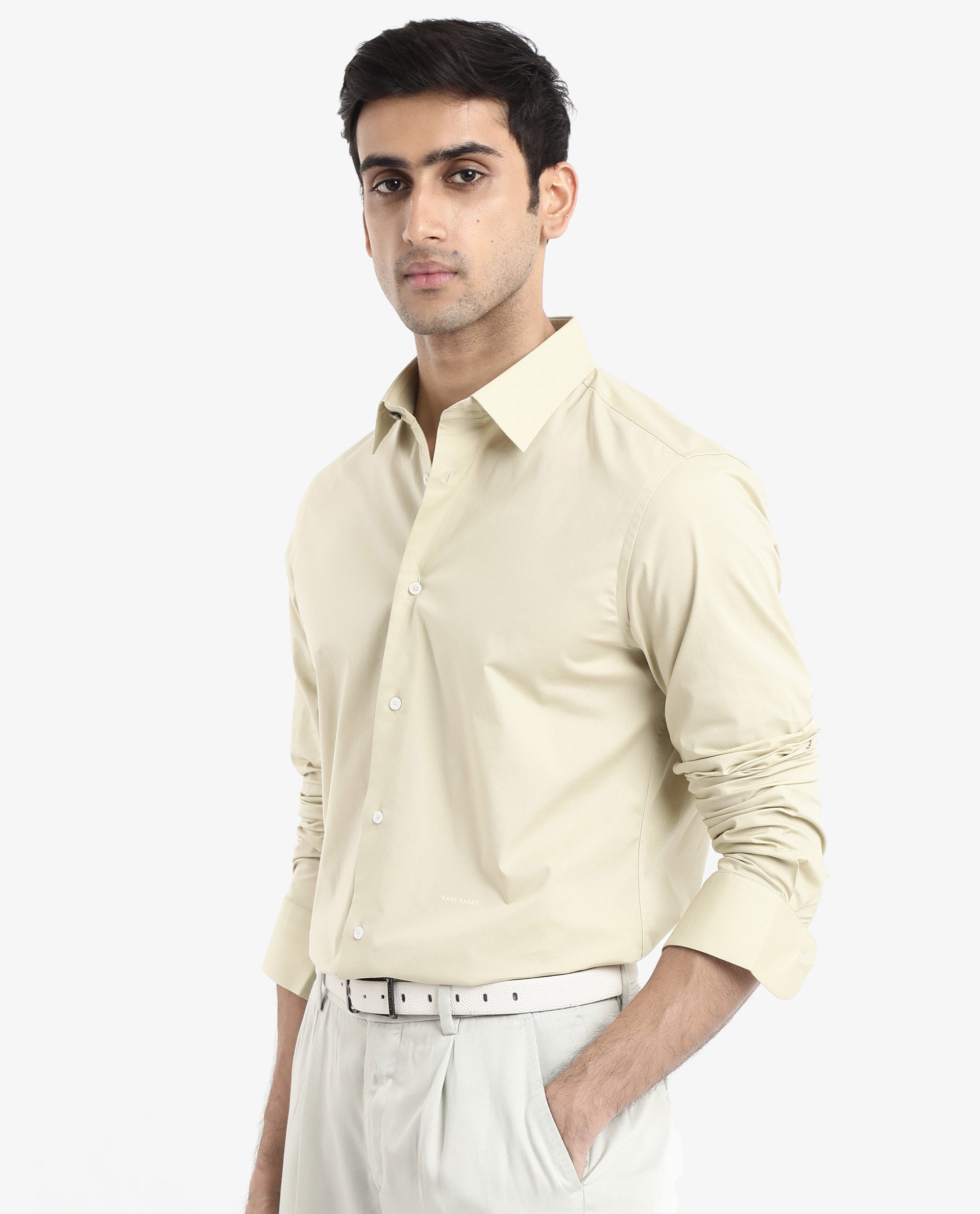 Rare Rabbit Men Neutron-9 Pastel Green Cotton Fabric Full Sleeves Regular Fit Solid Shirt