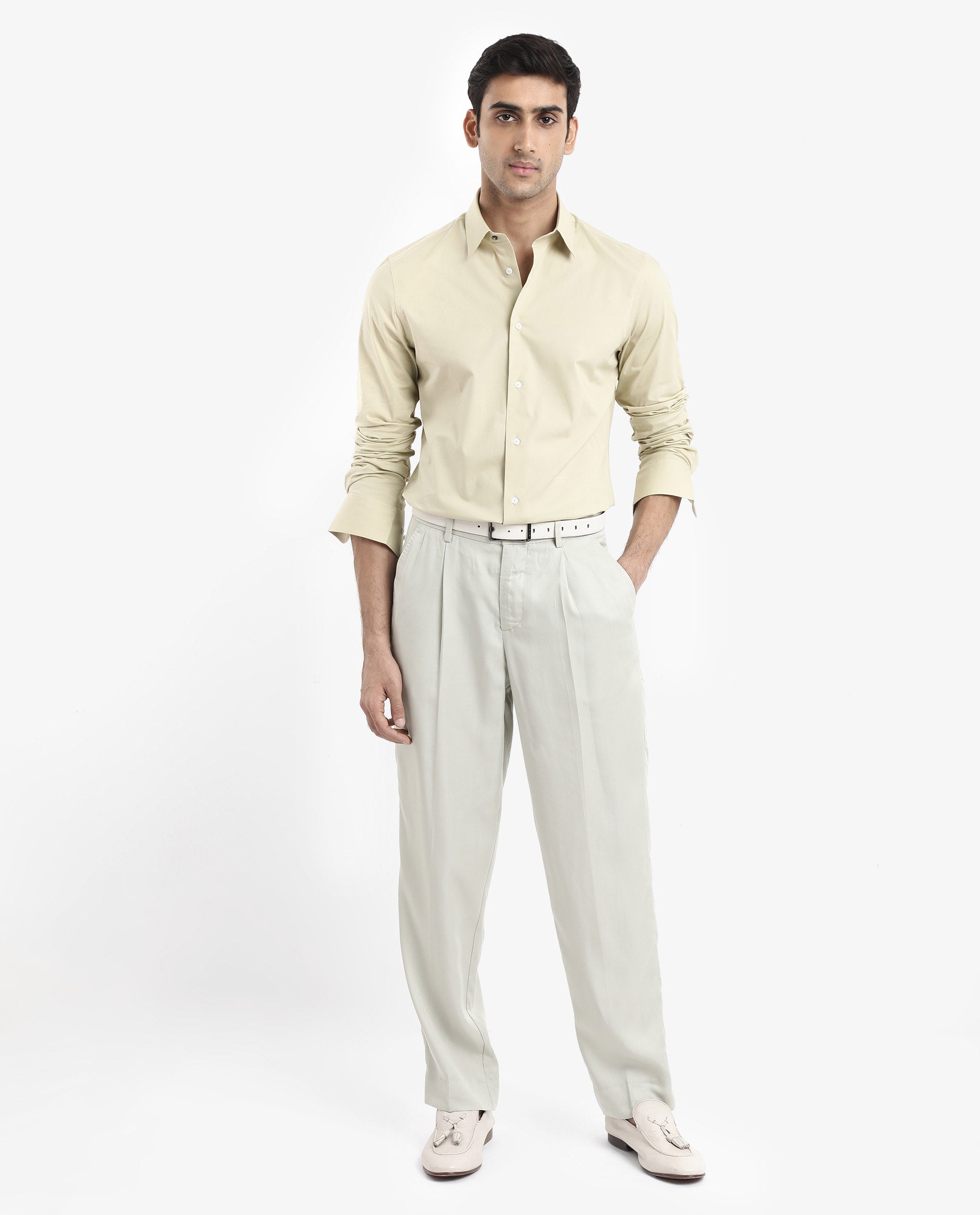 Rare Rabbit Men Neutron-9 Pastel Green Cotton Fabric Full Sleeves Regular Fit Solid Shirt